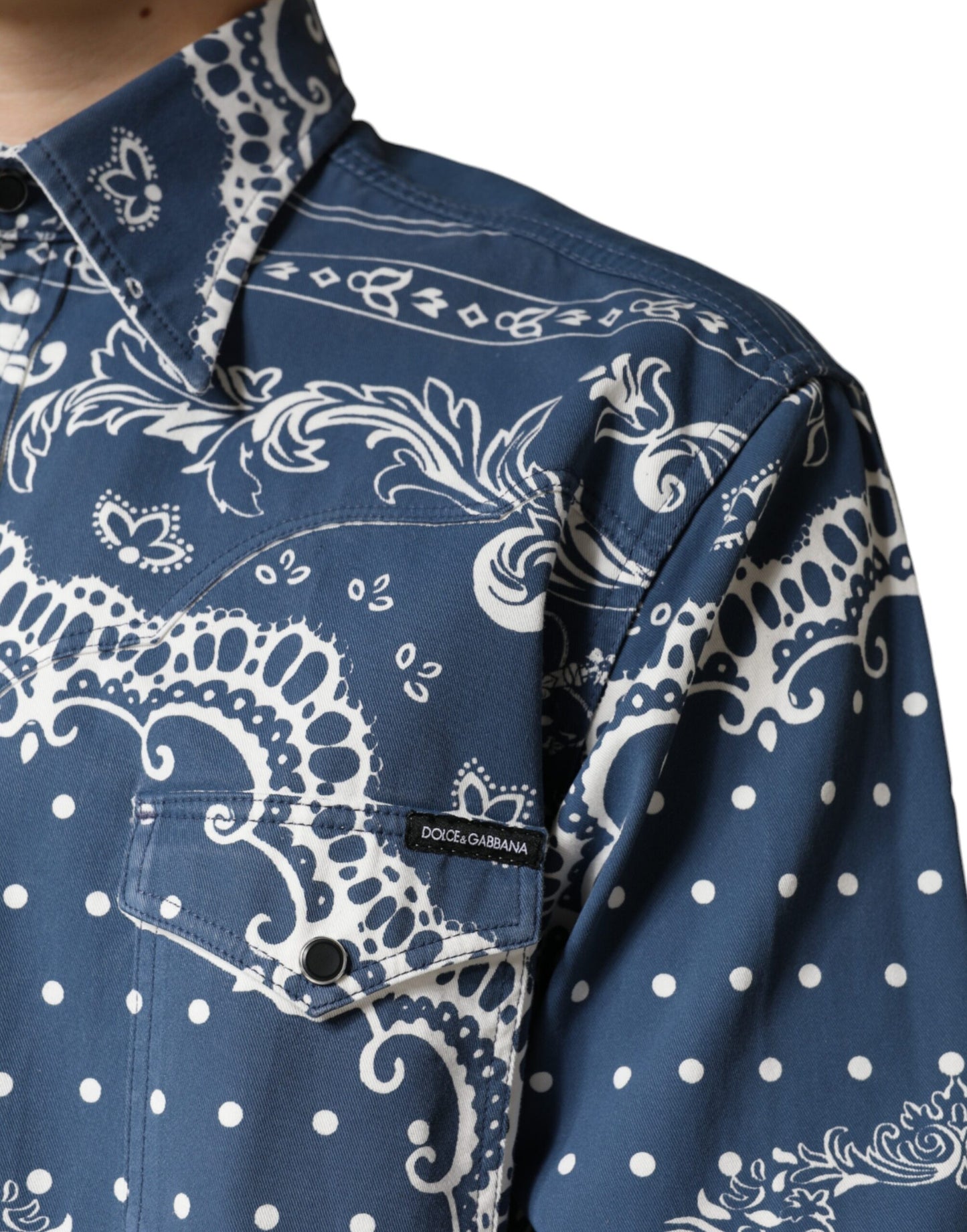 Dolce & Gabbana Blue White Bandana Print Cotton Casual Shirt by Dolce & Gabbana