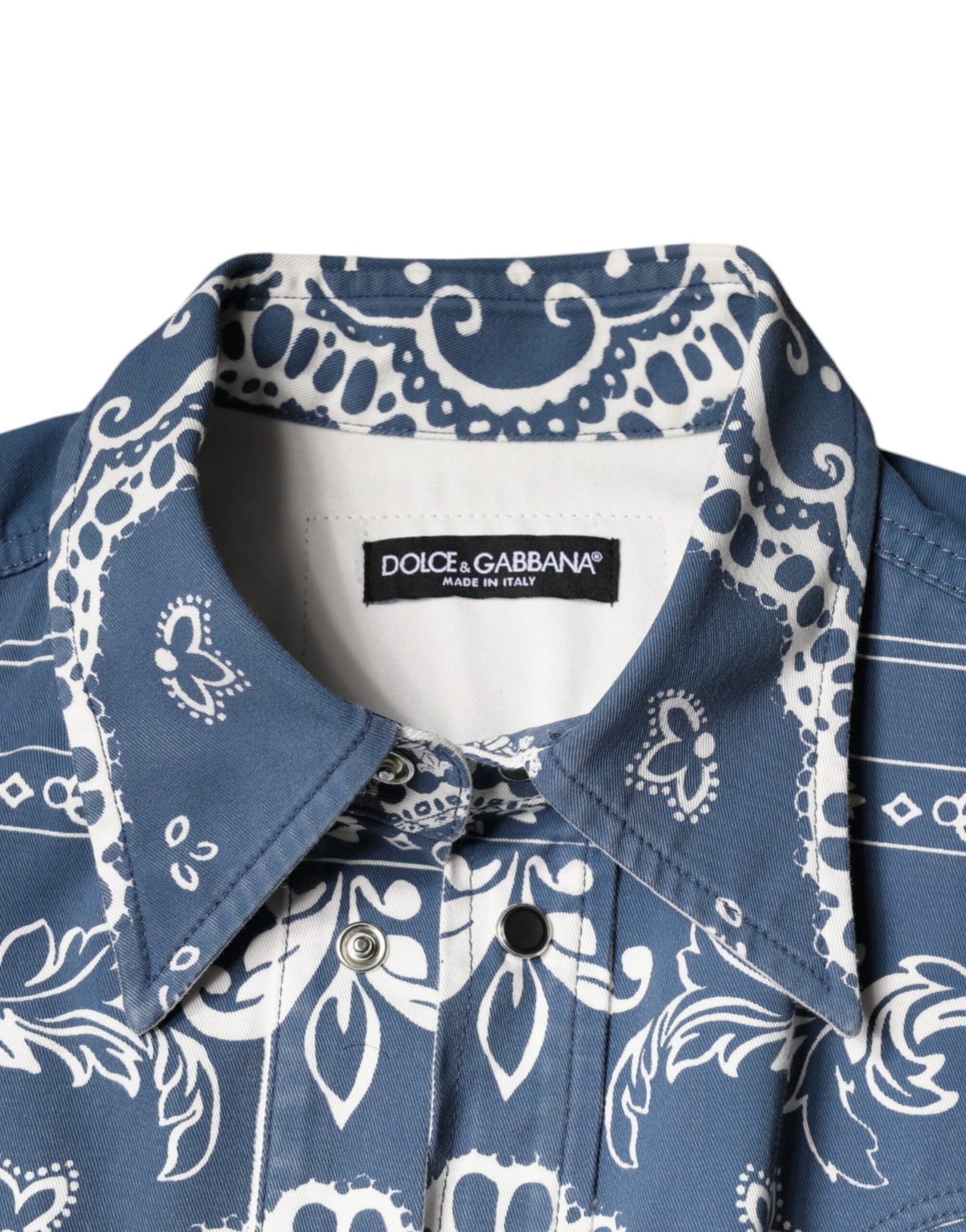 Dolce & Gabbana Blue White Bandana Print Cotton Casual Shirt by Dolce & Gabbana