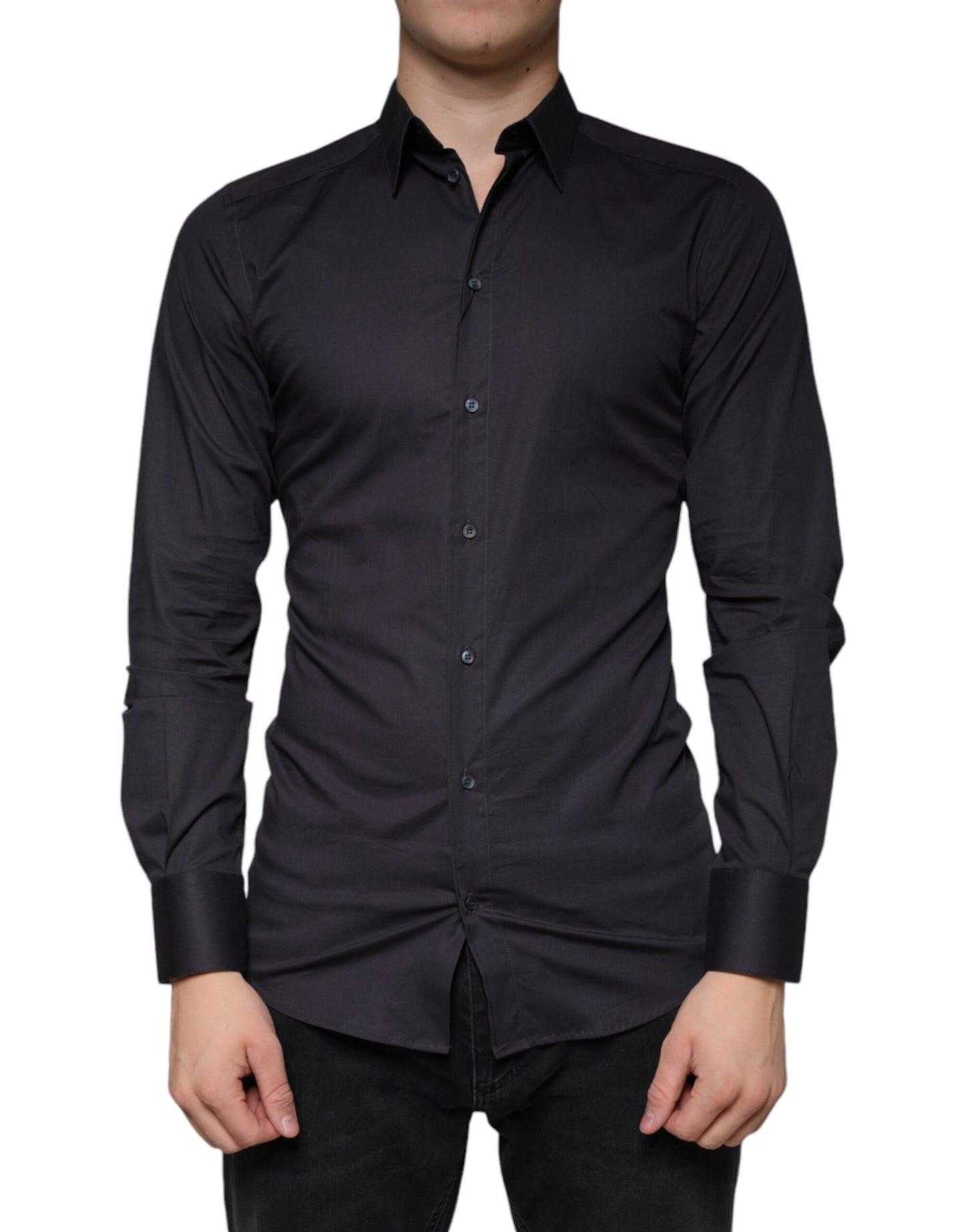 Dolce & Gabbana Black Cotton Stretch Dress GOLD Formal Shirt by Dolce & Gabbana