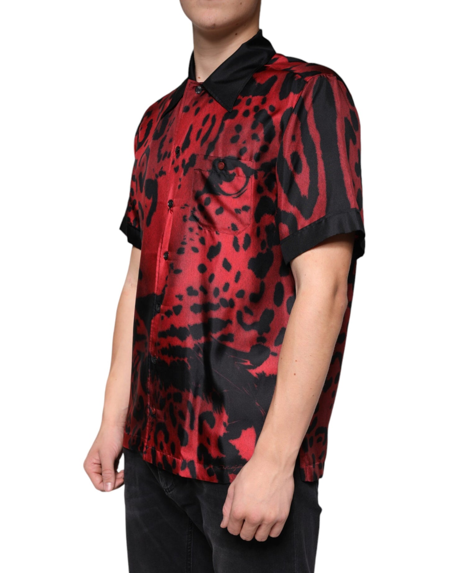 Dolce & Gabbana Red Leopard Silk Button Down Casual Shirt by Dolce & Gabbana