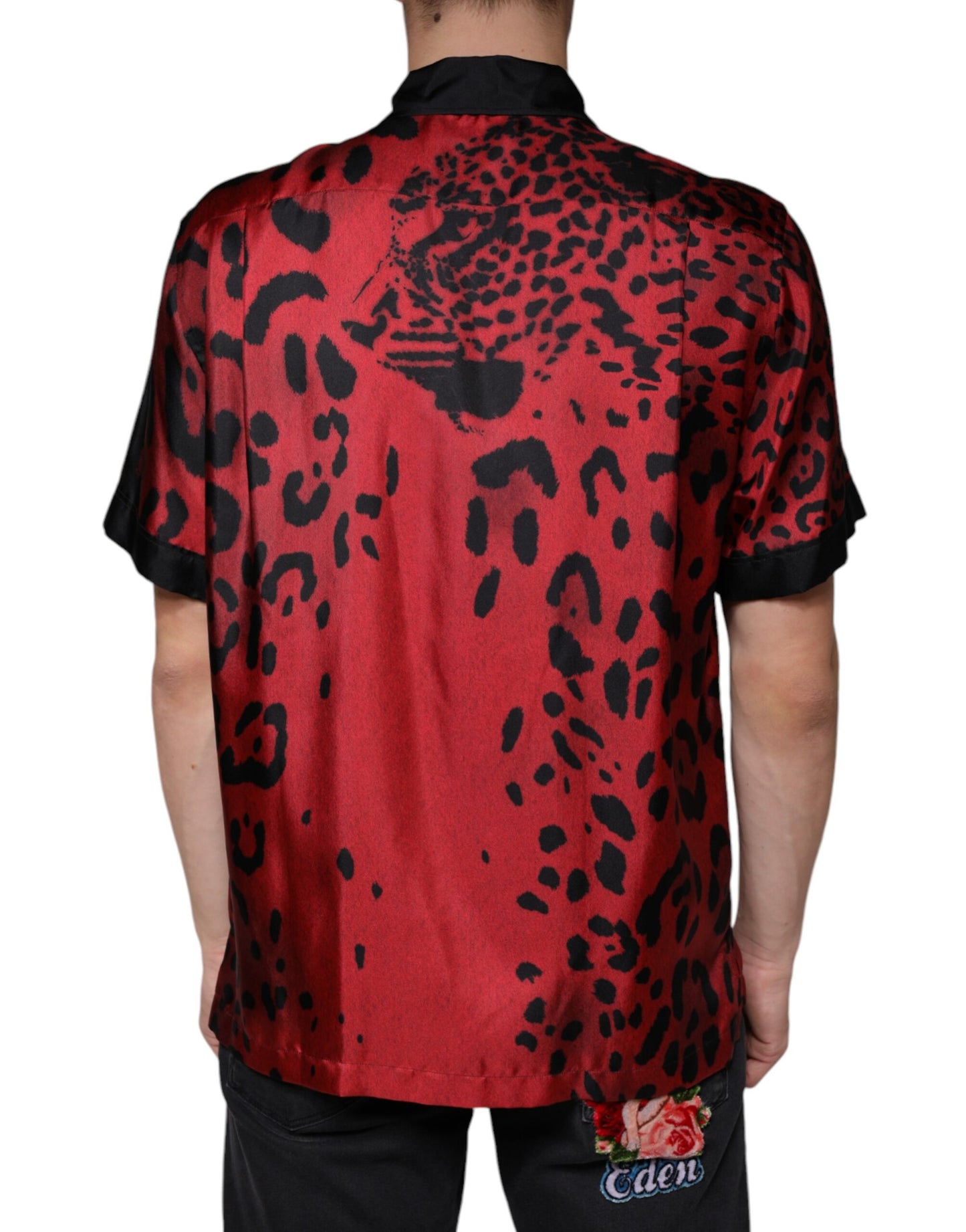 Dolce & Gabbana Red Leopard Silk Button Down Casual Shirt by Dolce & Gabbana