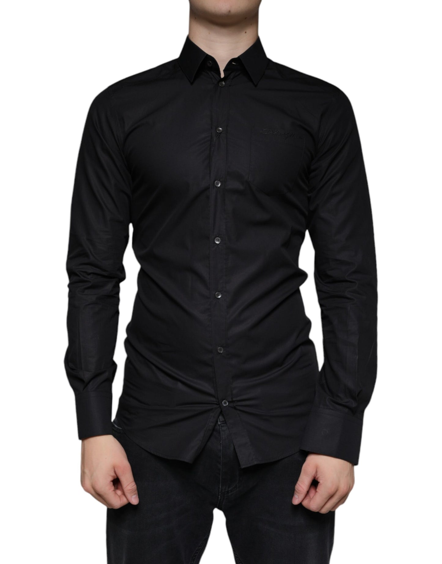 Dolce & Gabbana Black Cotton Stretch Dress GOLD Formal Shirt by Dolce & Gabbana