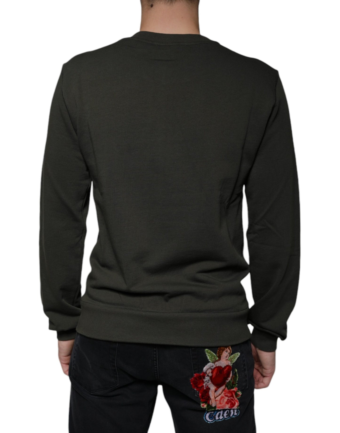 Dolce & Gabbana Army Green DG Crown Crew Neck Pullover Sweater by Dolce & Gabbana