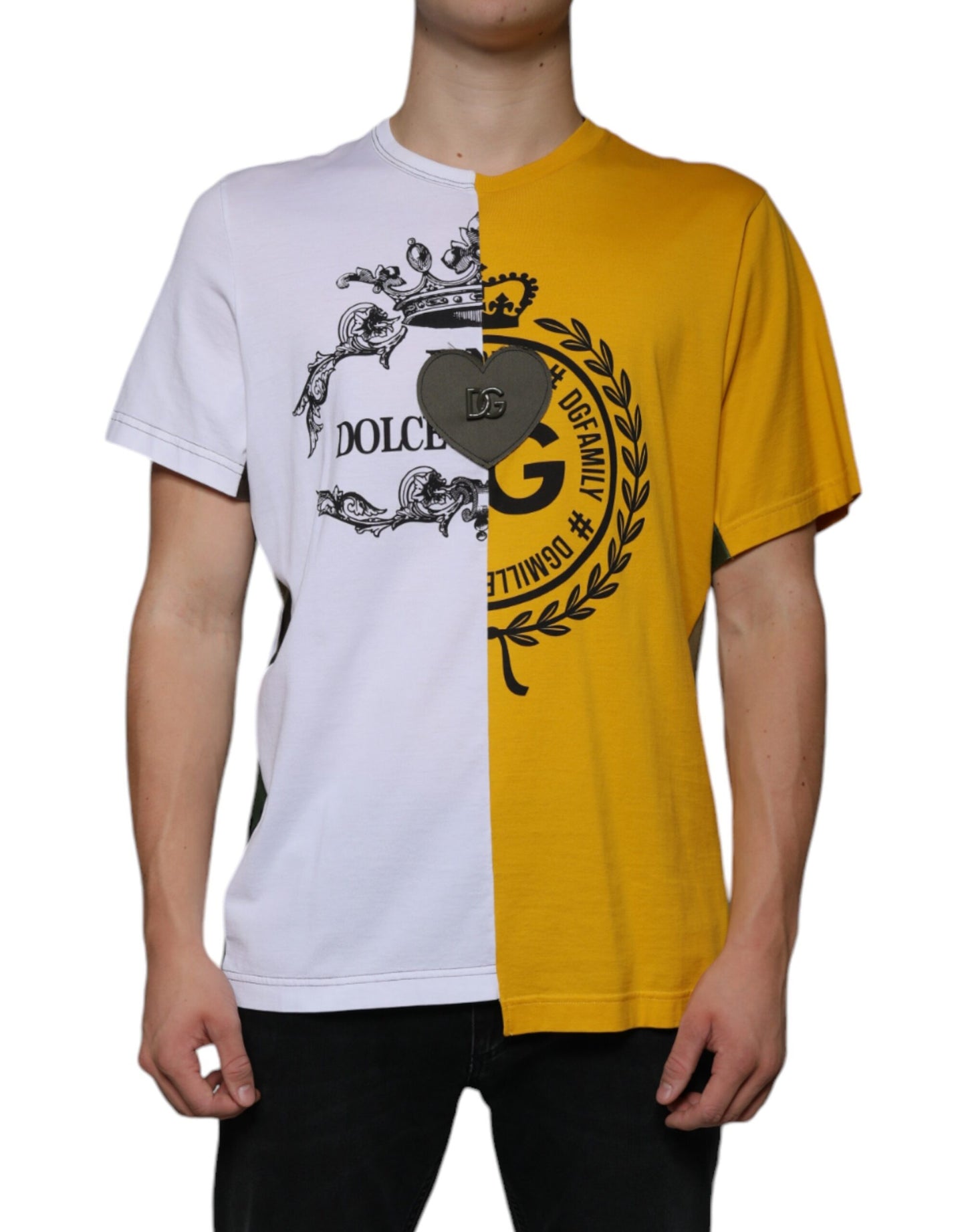 Dolce & Gabbana White Yellow Logo Print Short Sleeve T-shirt by Dolce & Gabbana