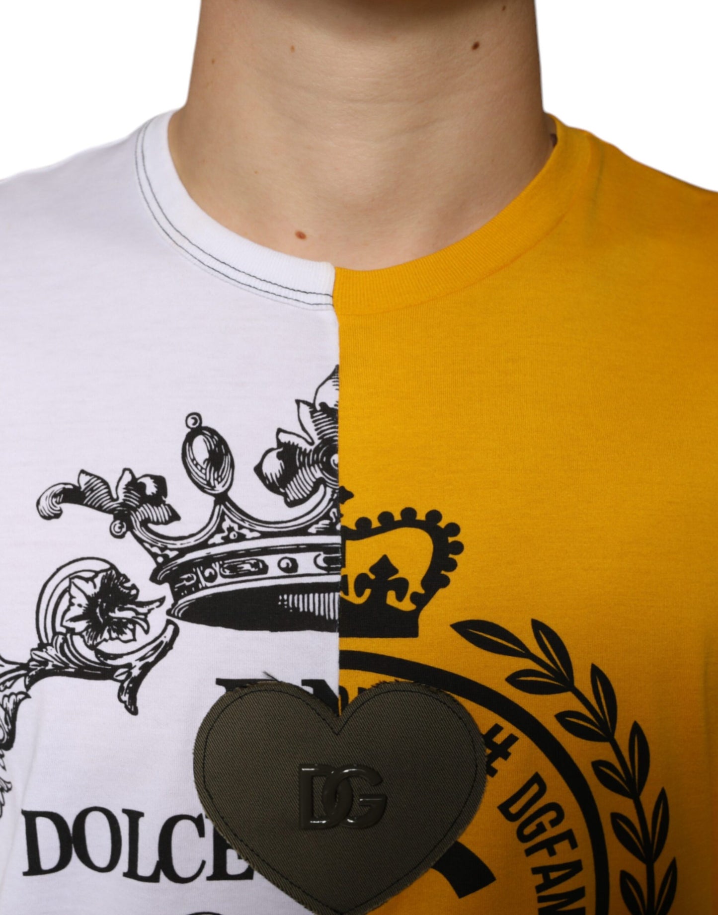Dolce & Gabbana White Yellow Logo Print Short Sleeve T-shirt by Dolce & Gabbana