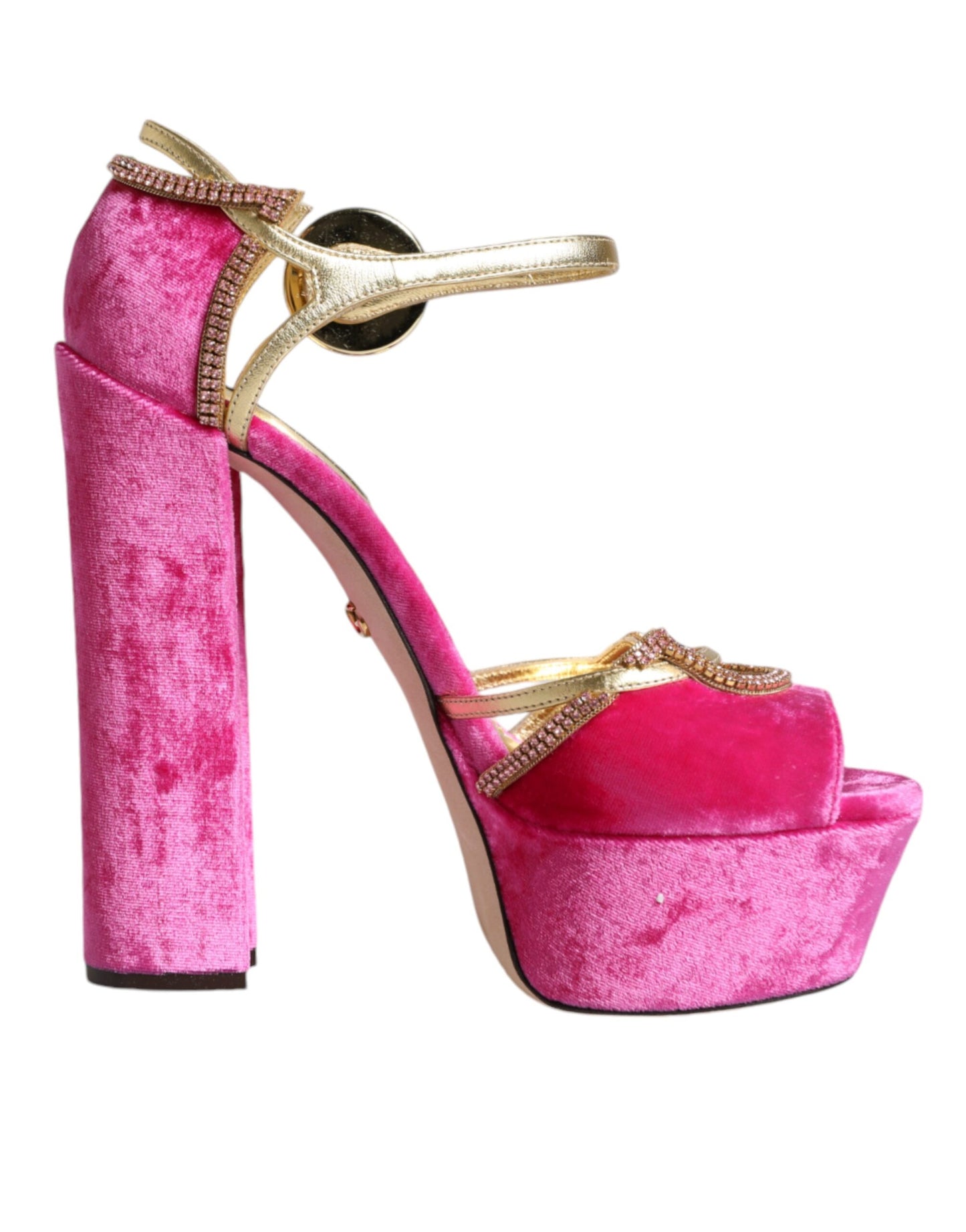 Dolce & Gabbana Pink Velvet Platform Ankle Strap Heel Sandals Shoes by Dolce & Gabbana