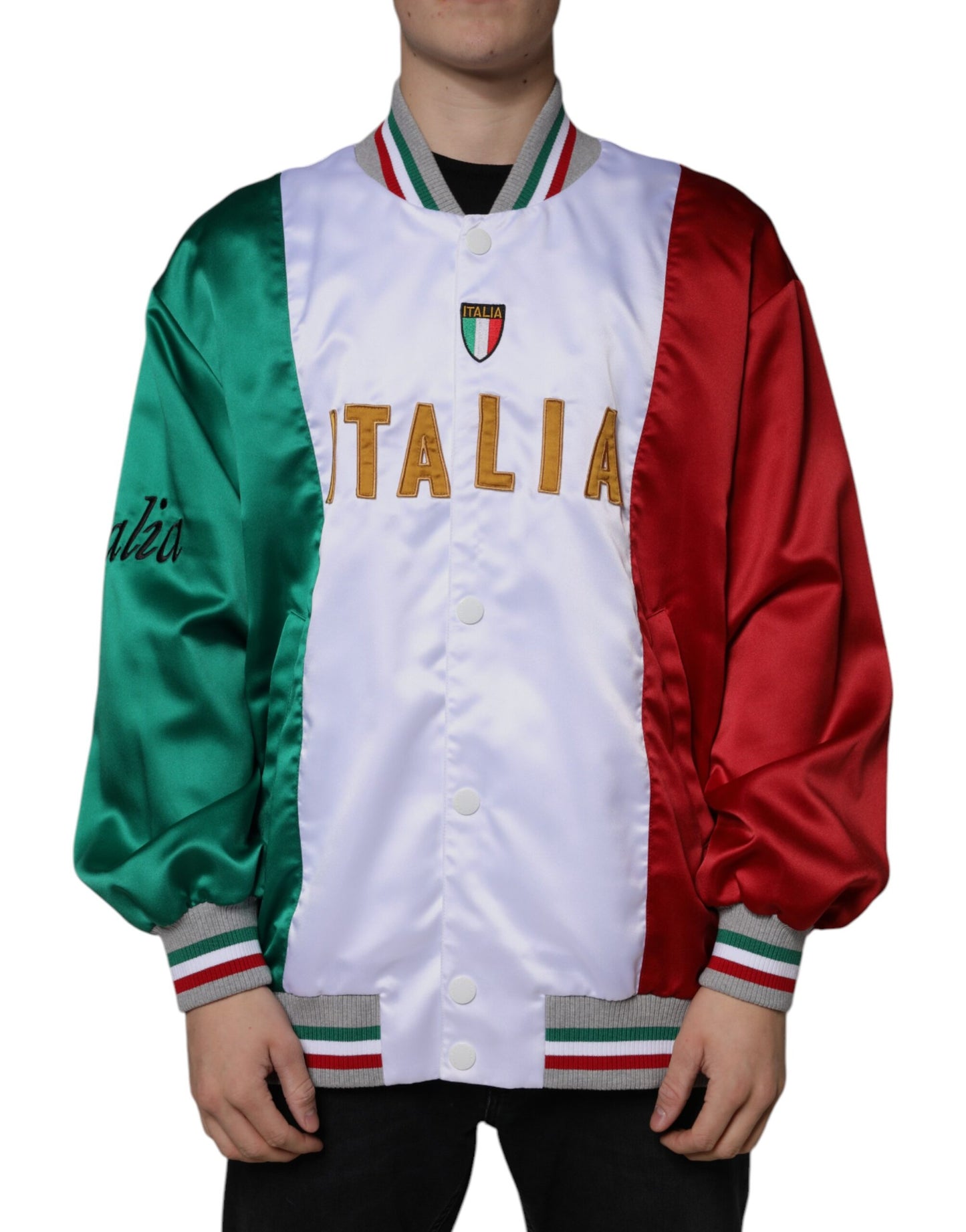 Dolce & Gabbana Multicolor Italia Button Down Bomber Jacket by Dolce & Gabbana