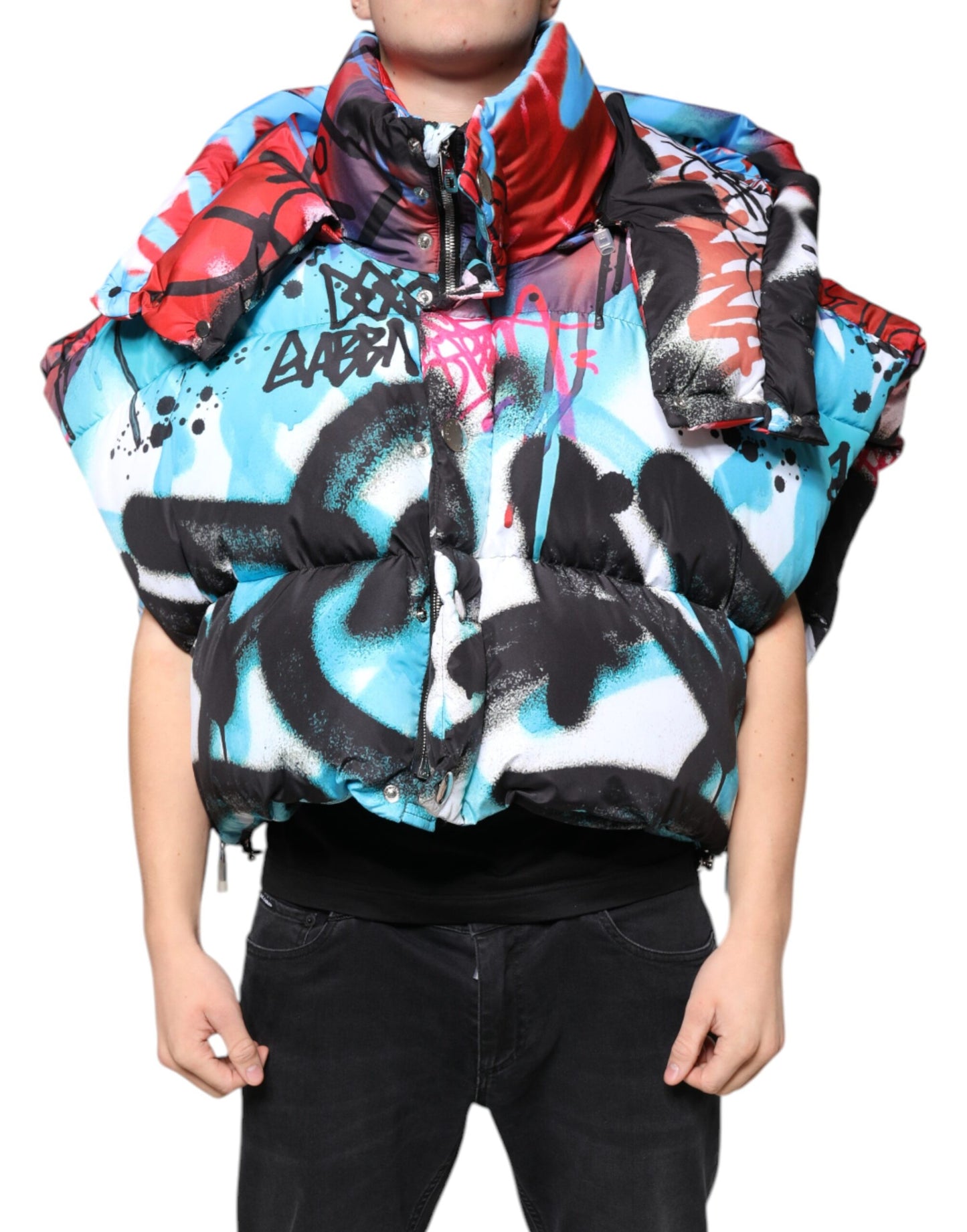 Dolce & Gabbana Multicolor Graffiti Hooded Windbreaker Jacket by Dolce & Gabbana