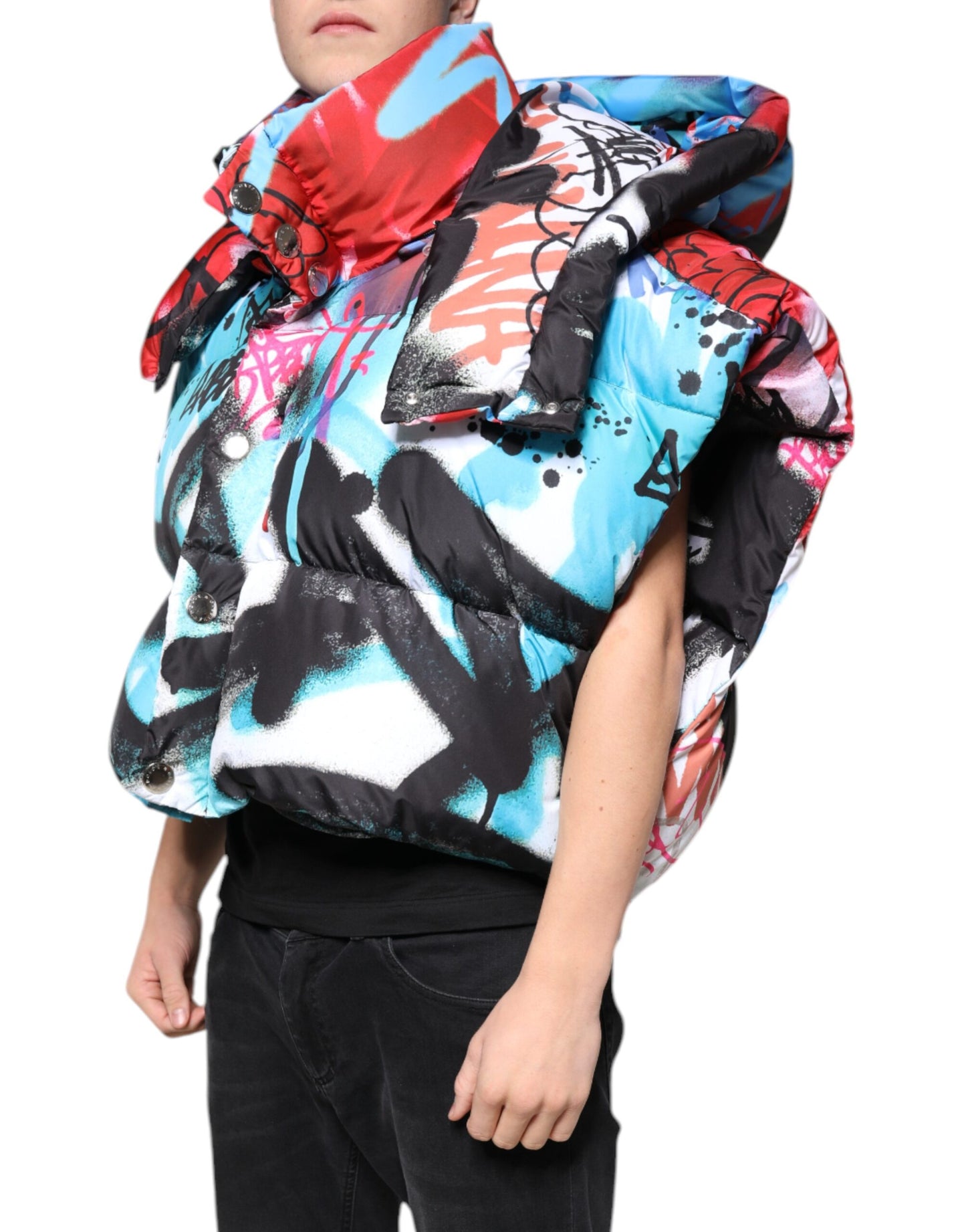 Dolce & Gabbana Multicolor Graffiti Hooded Windbreaker Jacket by Dolce & Gabbana