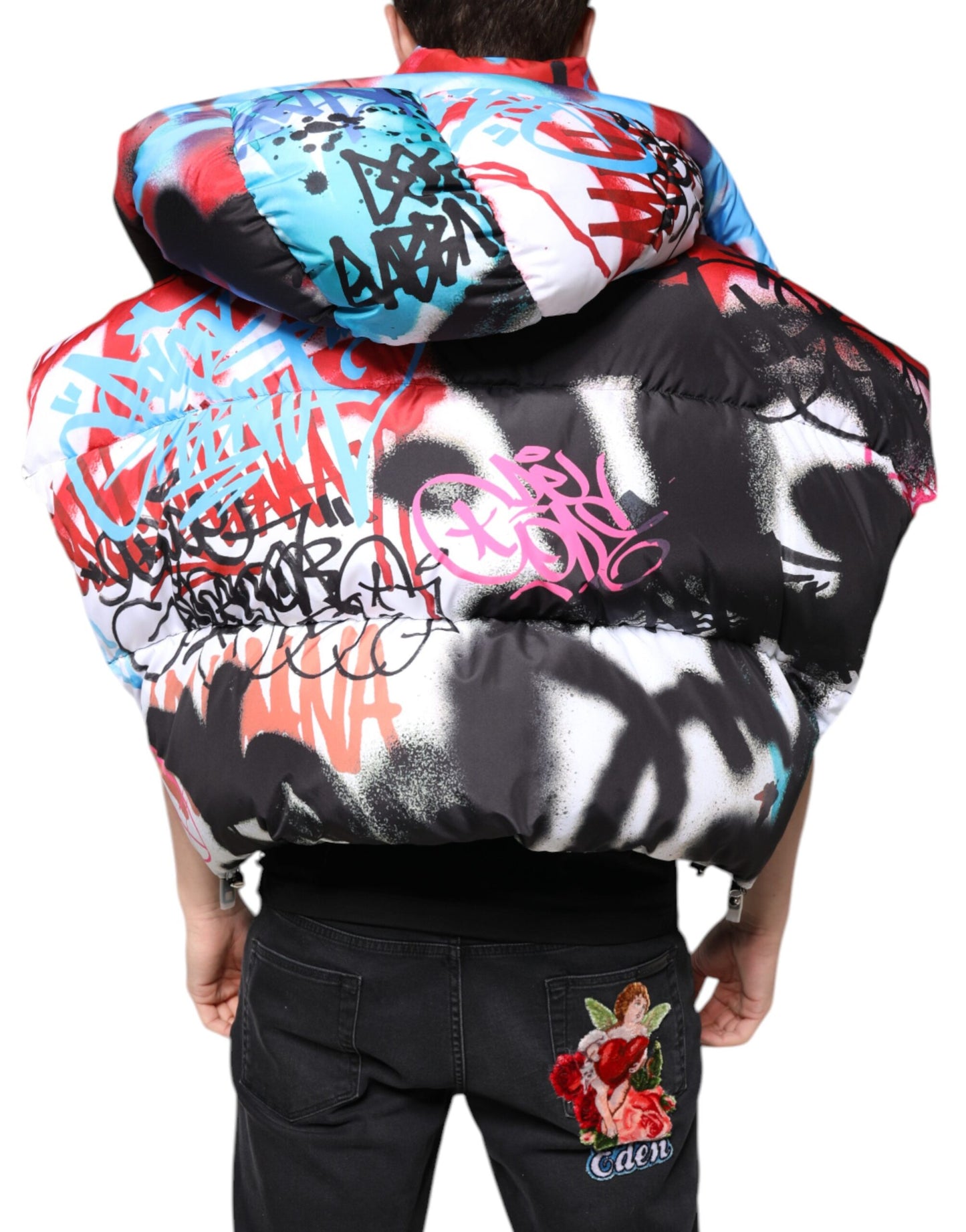 Dolce & Gabbana Multicolor Graffiti Hooded Windbreaker Jacket by Dolce & Gabbana