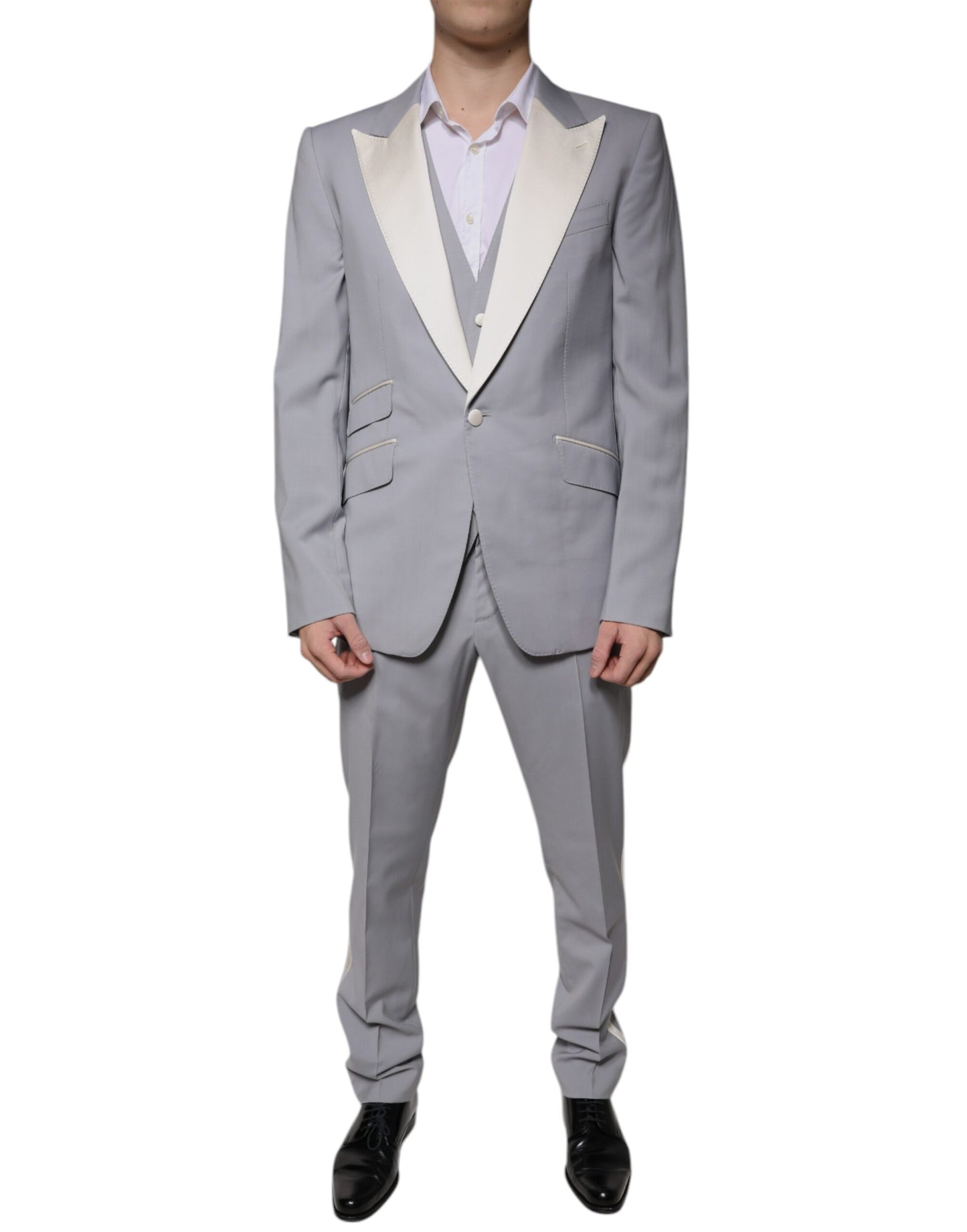 Costume 3 pièces slim fit en laine grise Dolce & Gabbana