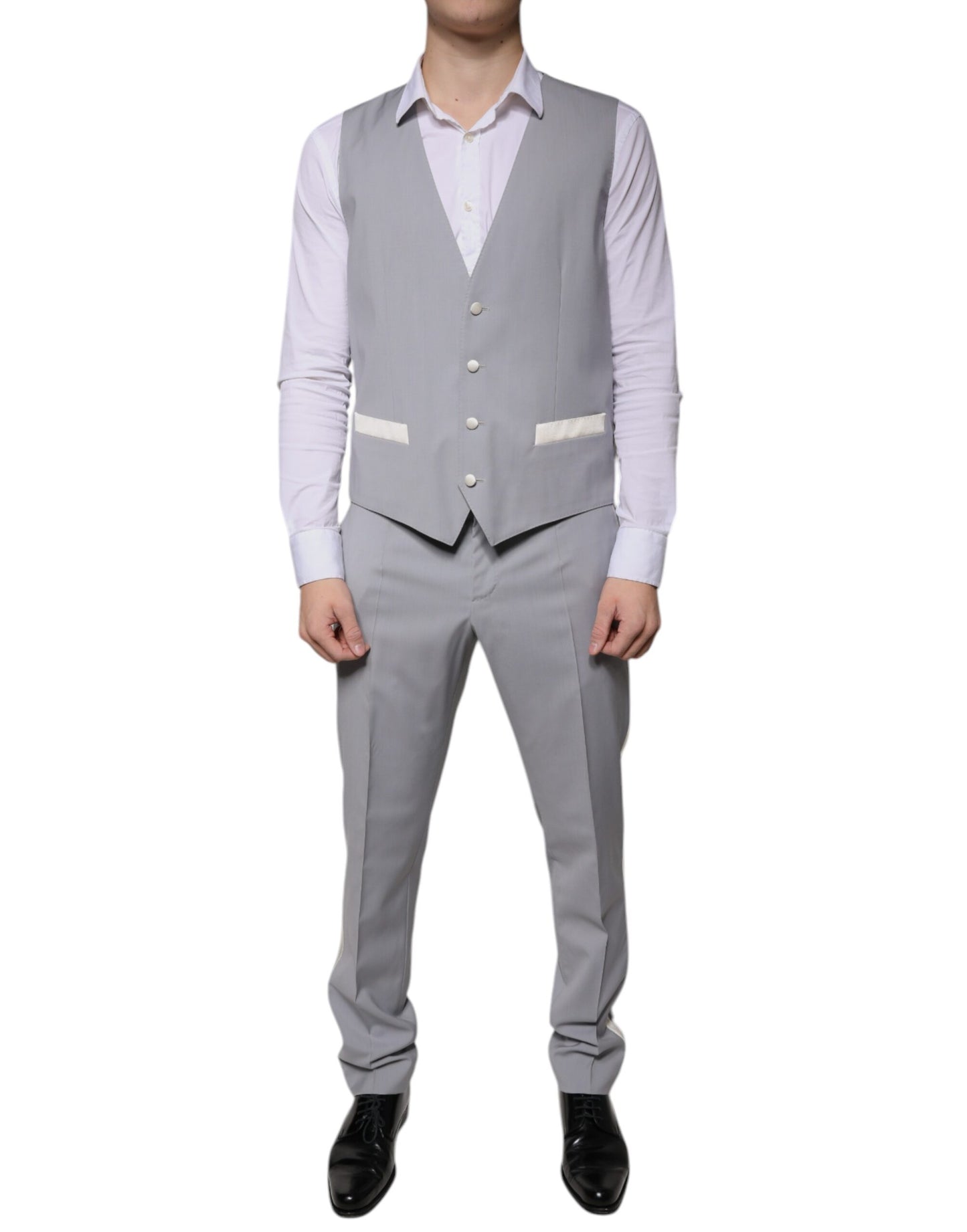 Costume 3 pièces slim fit en laine grise Dolce & Gabbana