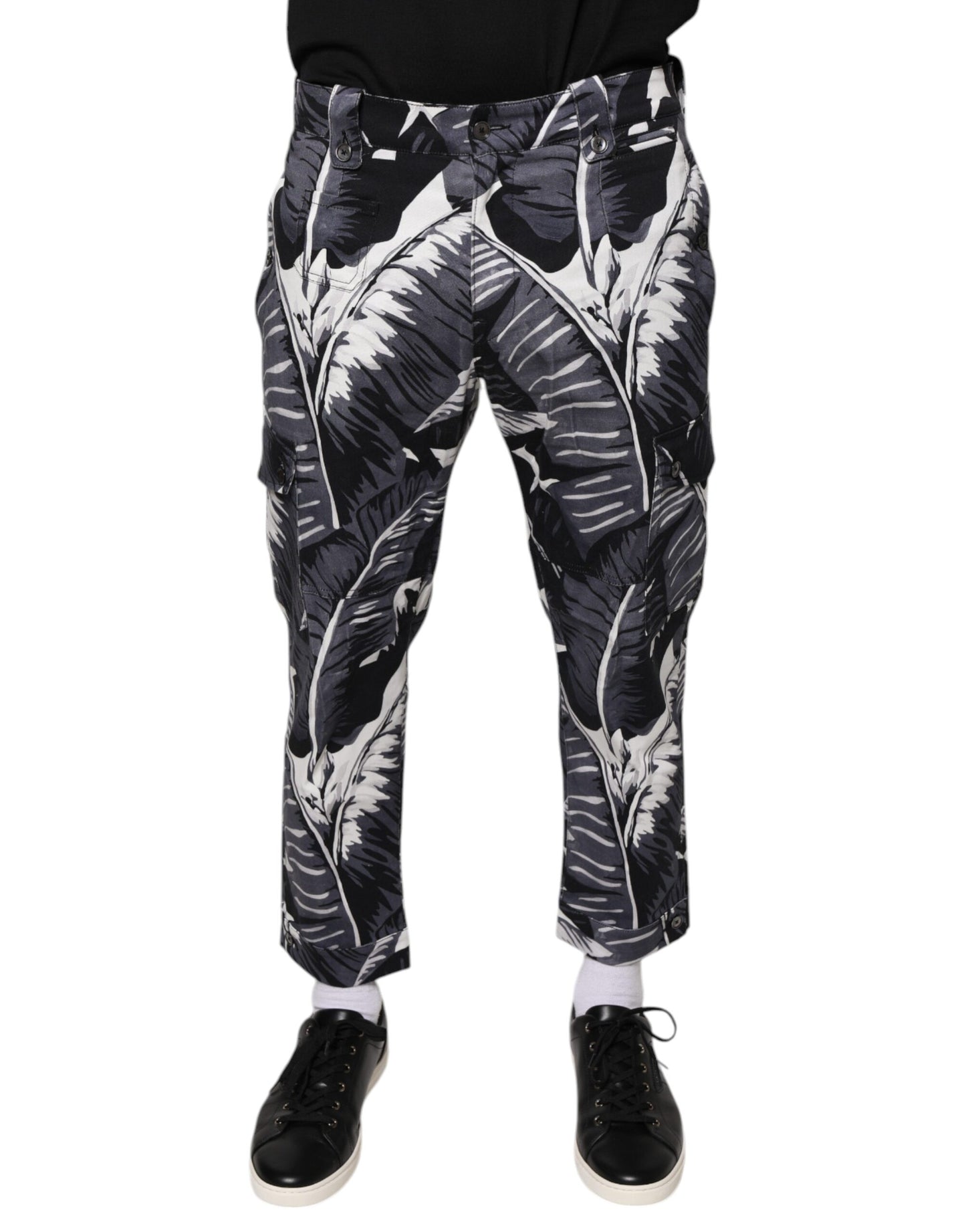 Dolce & Gabbana Gray Banana Leaf Cotton Stretch Capri Pants by Dolce & Gabbana