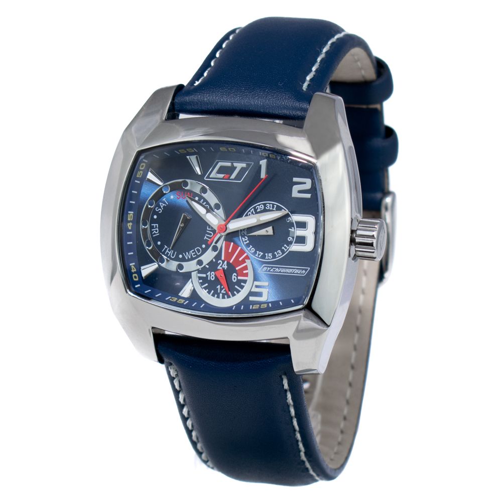 Montre Chronotech en cuir bleu