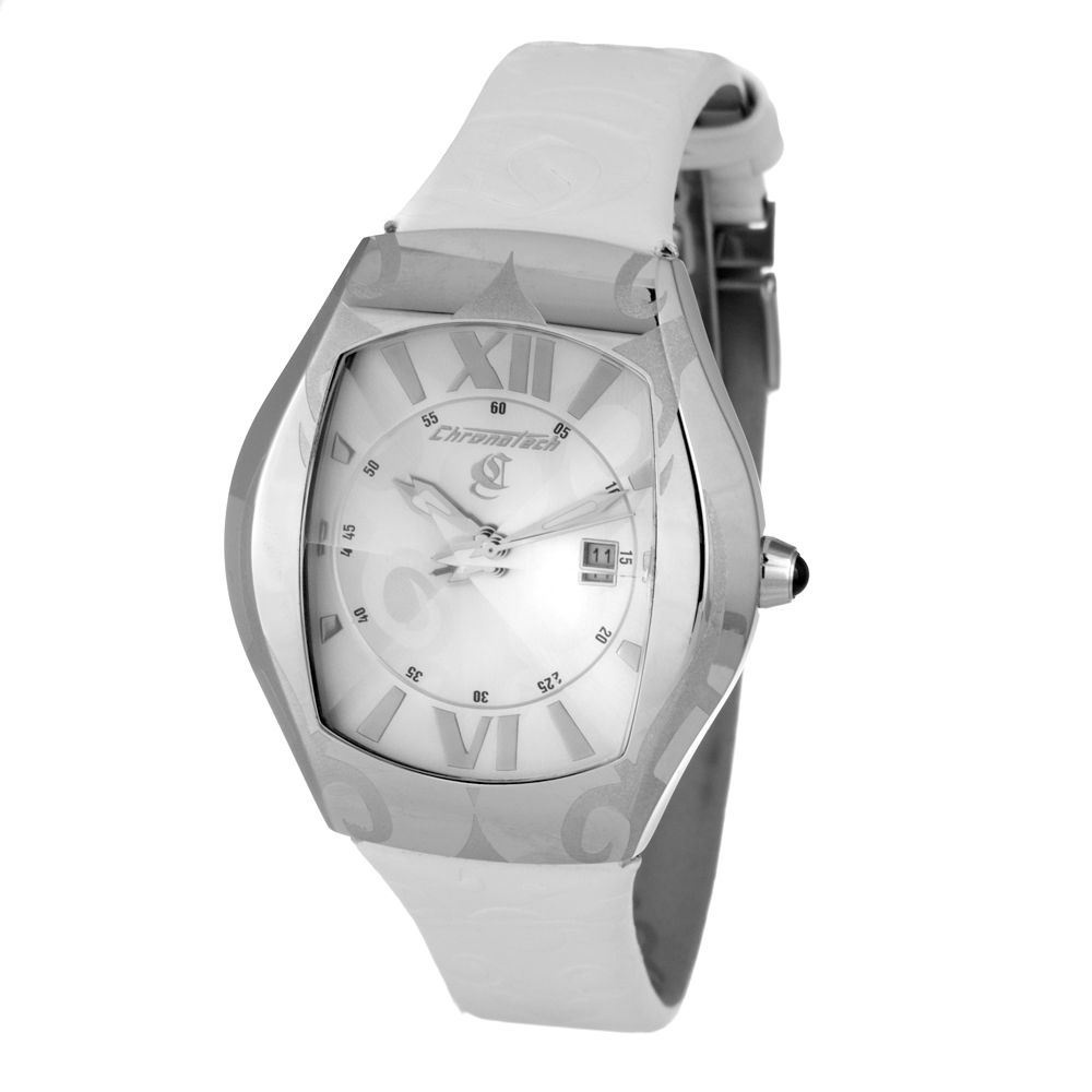 Montre Chronotech en cuir blanc