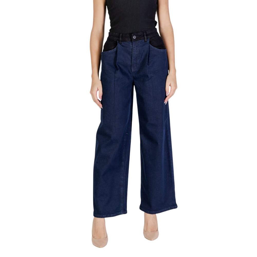 ICHI Blue Cotton Pant by ICHI