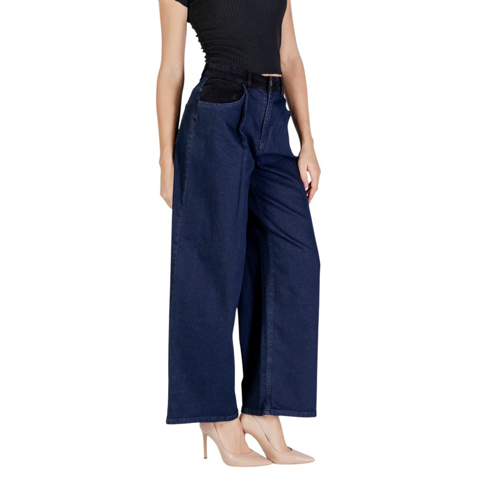 ICHI Blue Cotton Pant by ICHI