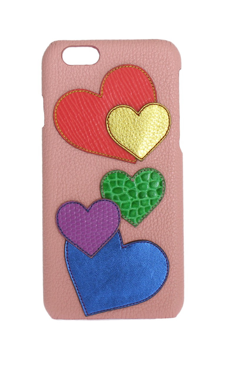 Coque de téléphone Dolce & Gabbana Chic en cuir rose ornée de cœurs