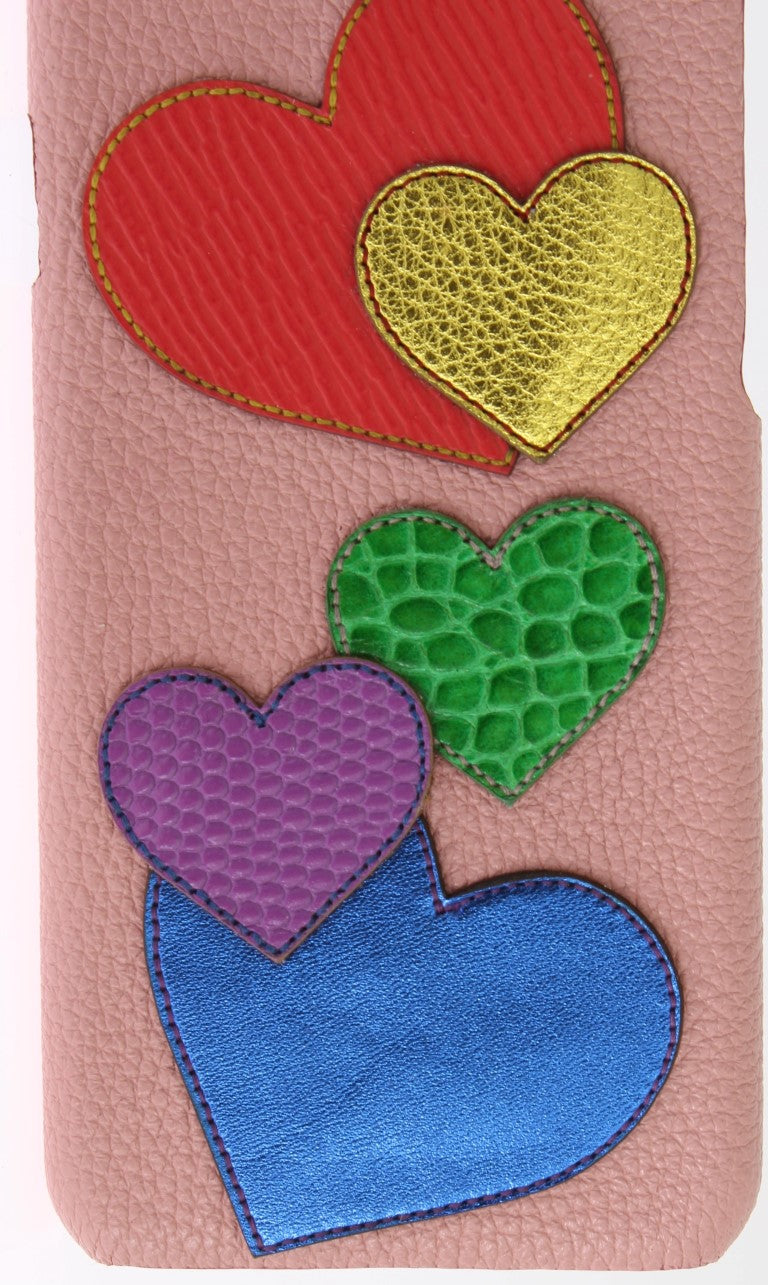 Coque de téléphone Dolce & Gabbana Chic en cuir rose ornée de cœurs