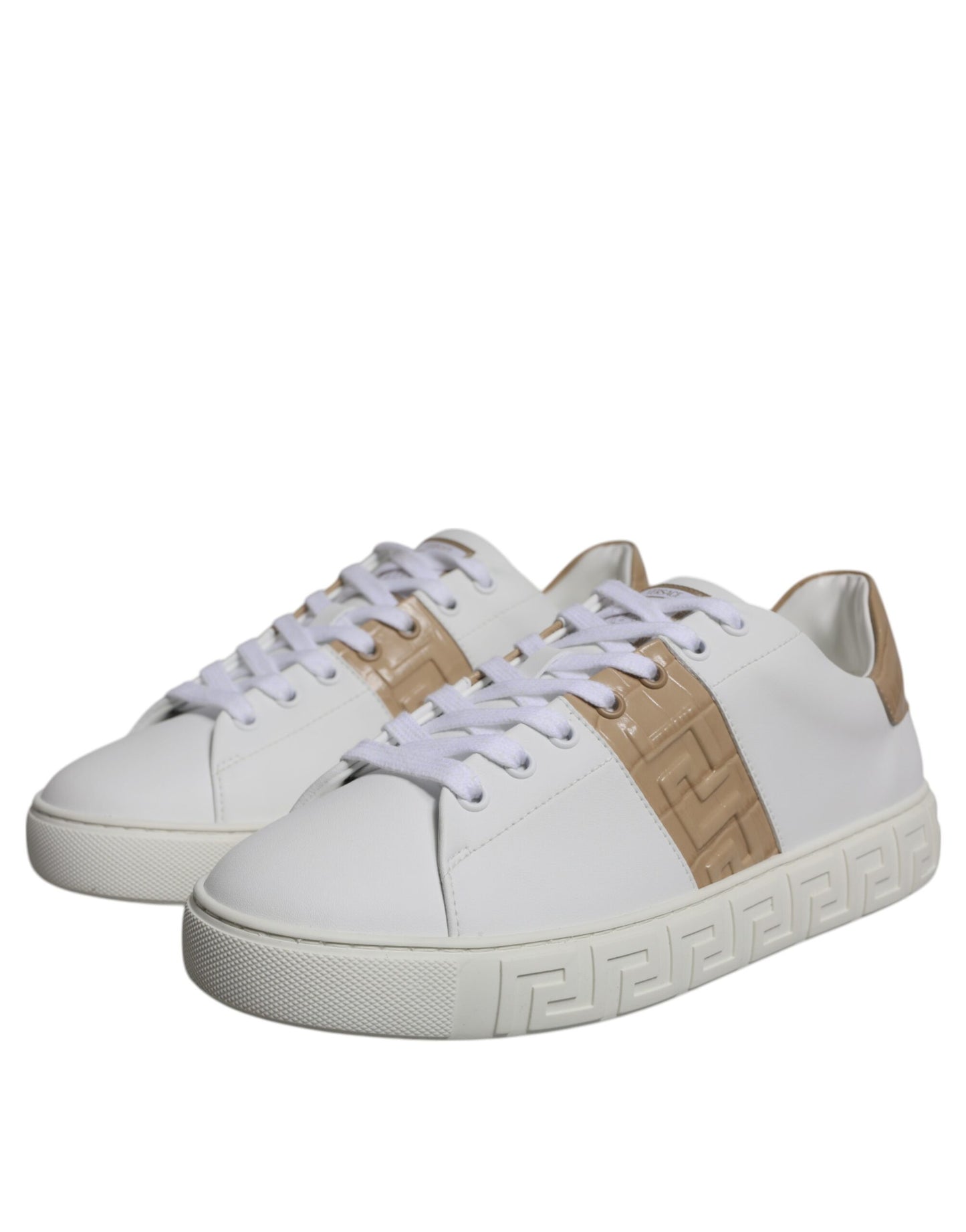 Baskets basses Versace en TPU à imprimé Greca blanc et marron pour homme