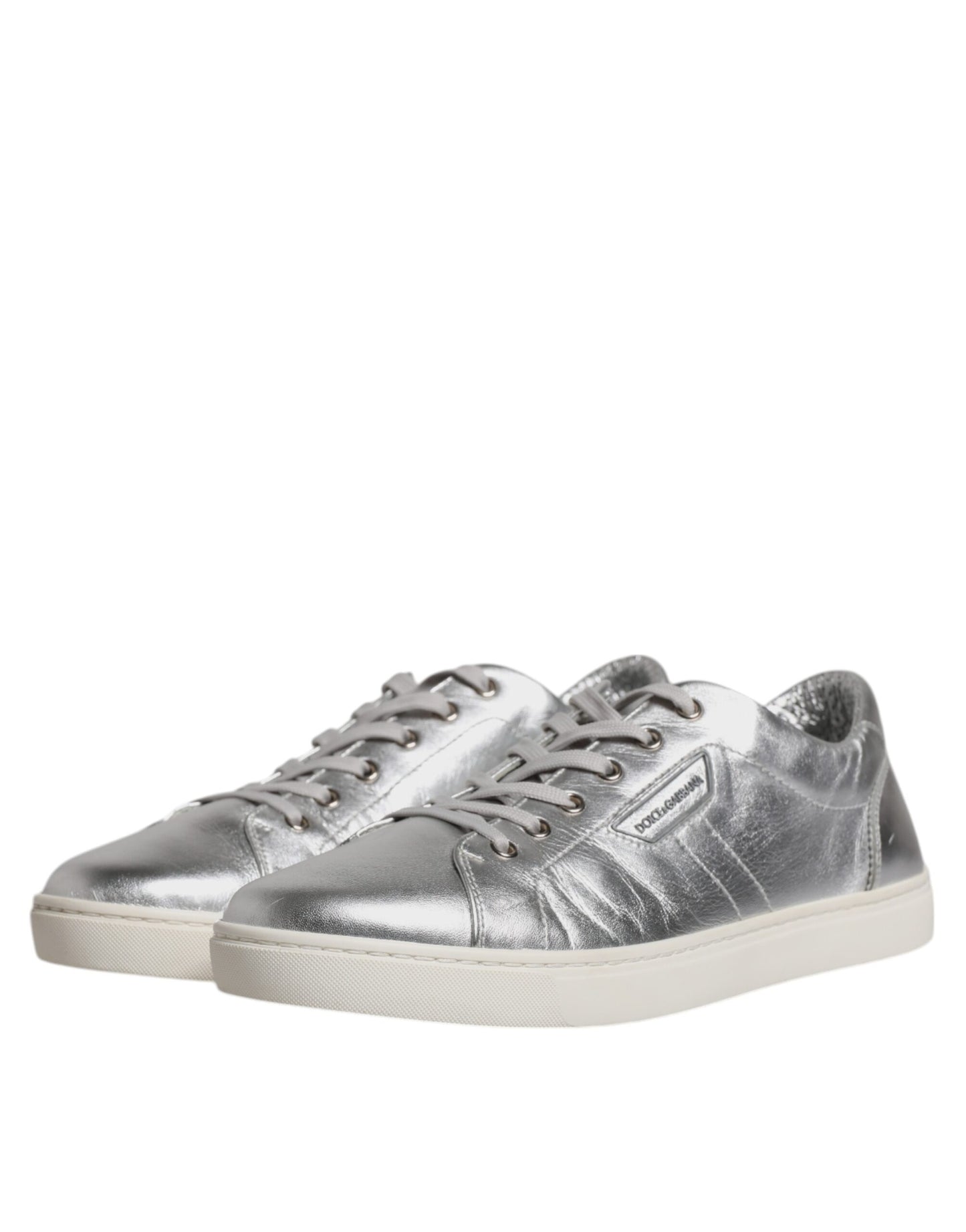 Dolce & Gabbana Silver London Low Top Leather Sneakers Shoes by Dolce & Gabbana