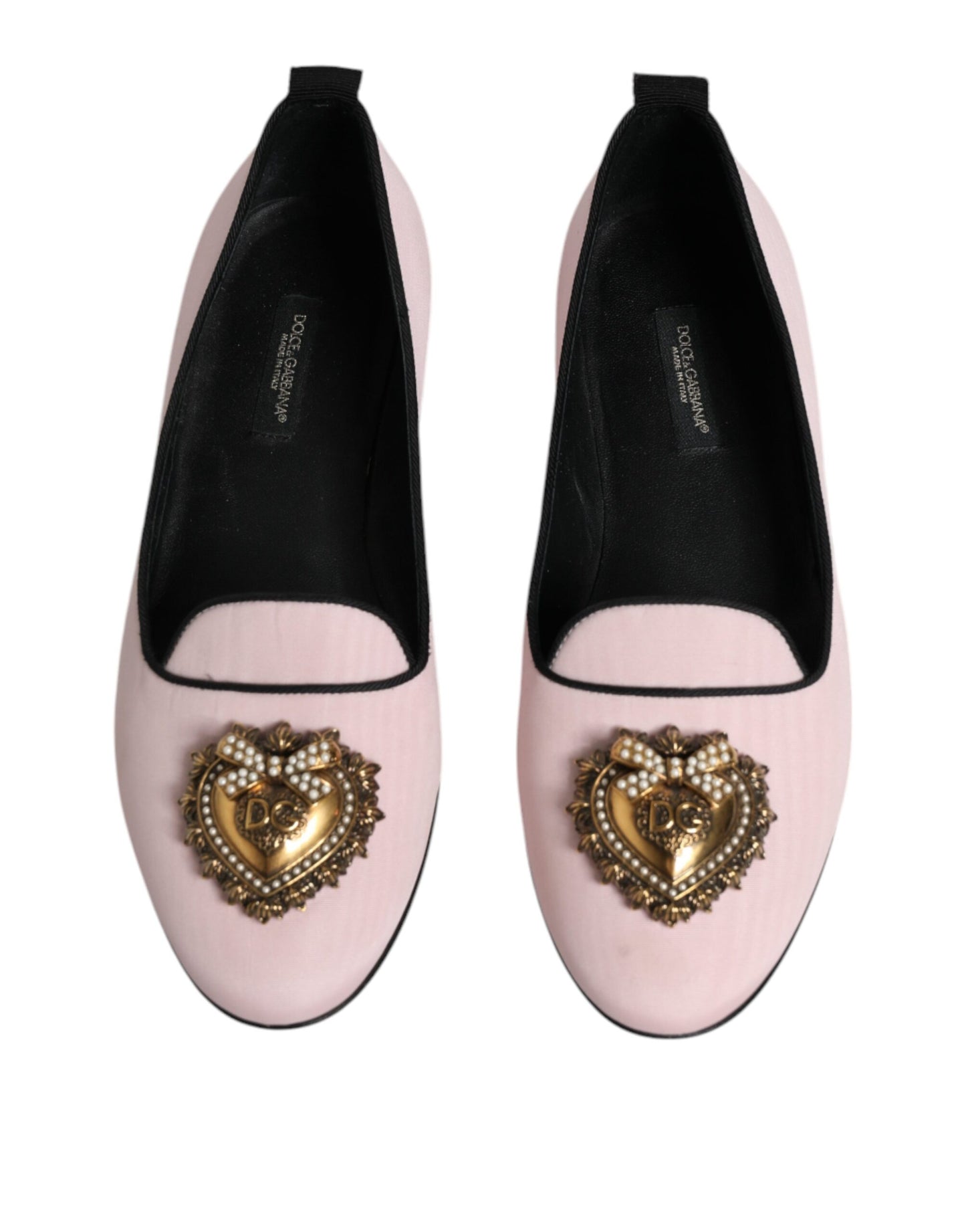 Mocassins plats à enfiler en velours rose clair Dolce & Gabbana