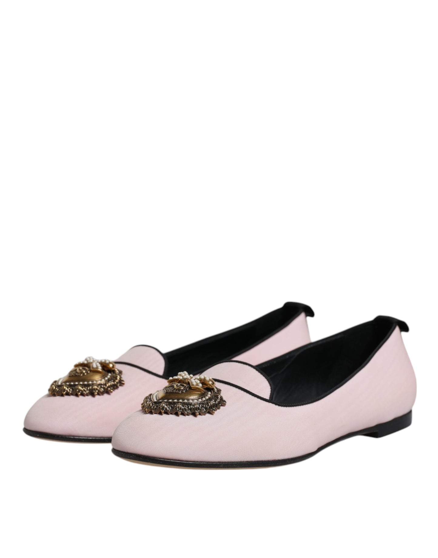 Mocassins plats à enfiler en velours rose clair Dolce & Gabbana