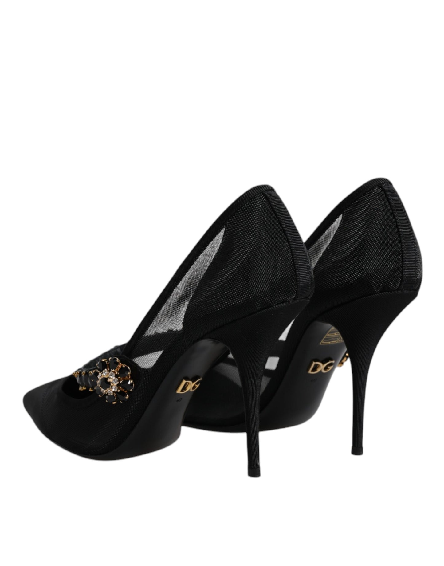 Escarpins Mary Jane en maille noire à talons en cristal Dolce & Gabbana