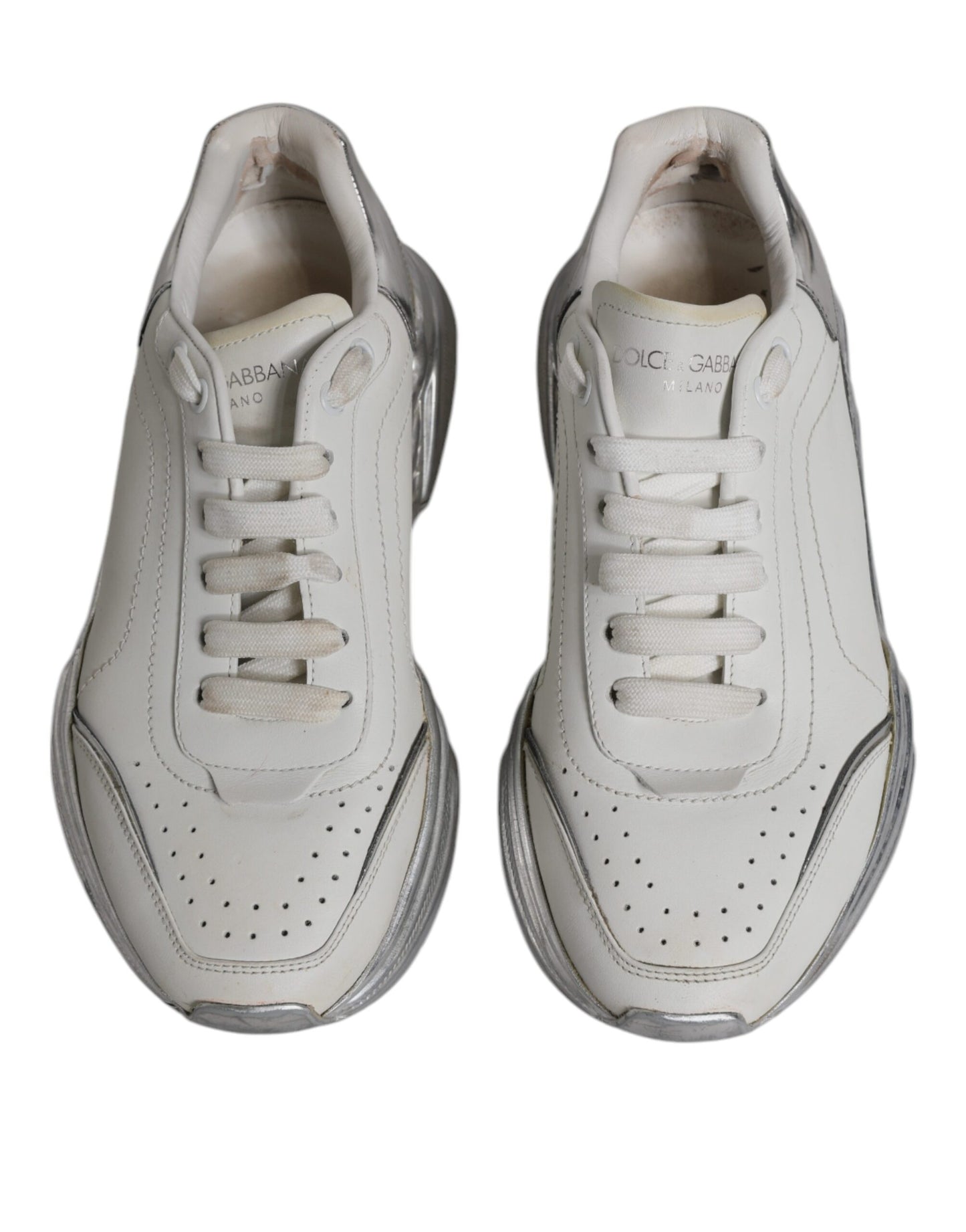 Dolce & Gabbana White Silver Daymaster Low Top Sneakers Shoes by Dolce & Gabbana