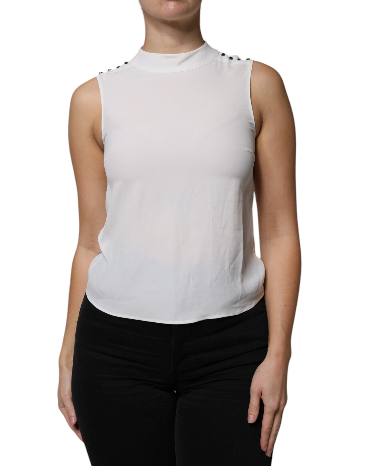 Patrizia Pepe White Mock Neckline Sleeveless Tank Blouse Top by Patrizia Pepe