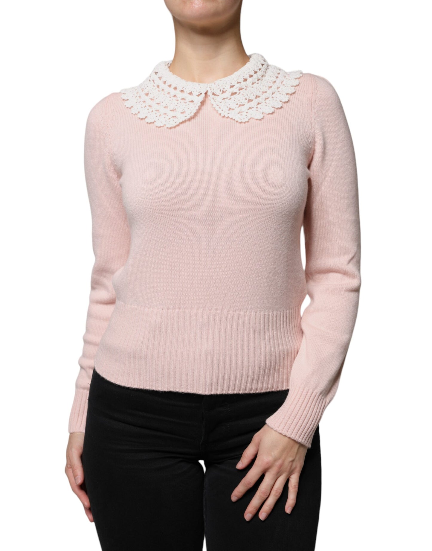 Dolce & Gabbana Pink Cashmere Collar Knitted Long Sleeves Top by Dolce & Gabbana