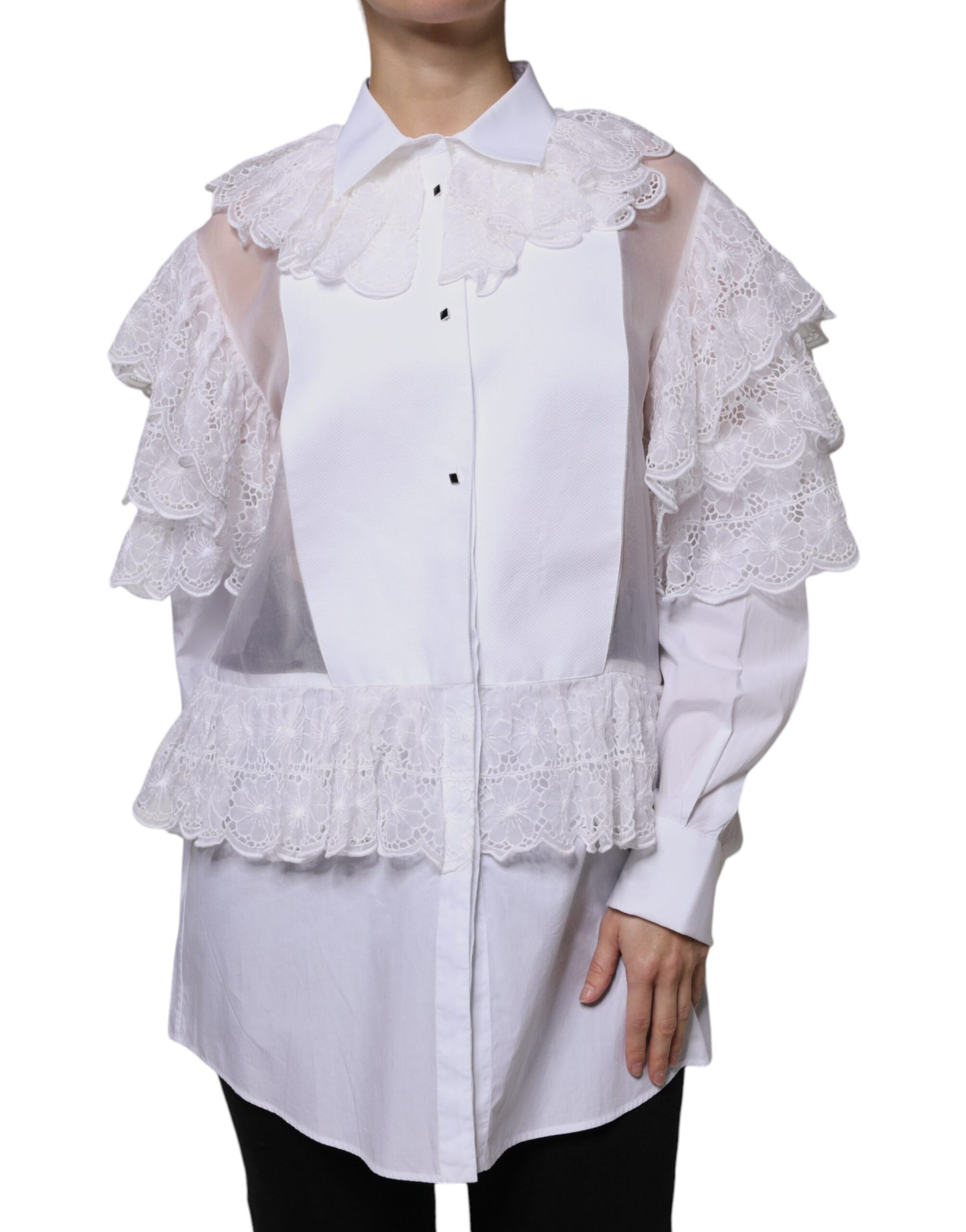 Dolce & Gabbana White Cotton Poplin Shirt Dress Blouse Top by Dolce & Gabbana