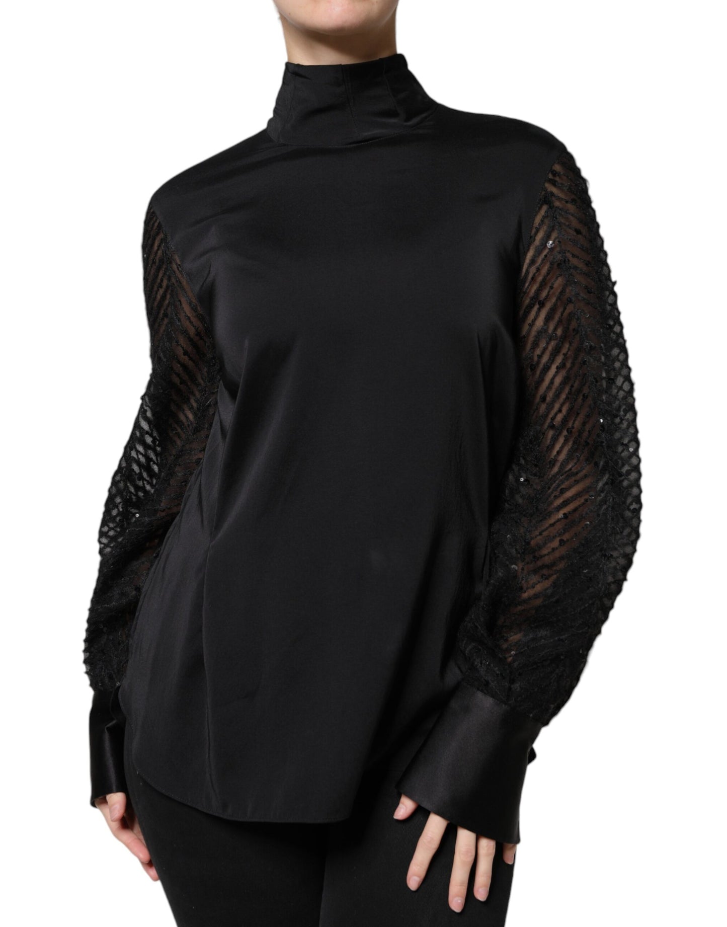 Brunello Cucinelli Black Silk Blend Long Sleeves Blouse Top by Brunello Cucinelli