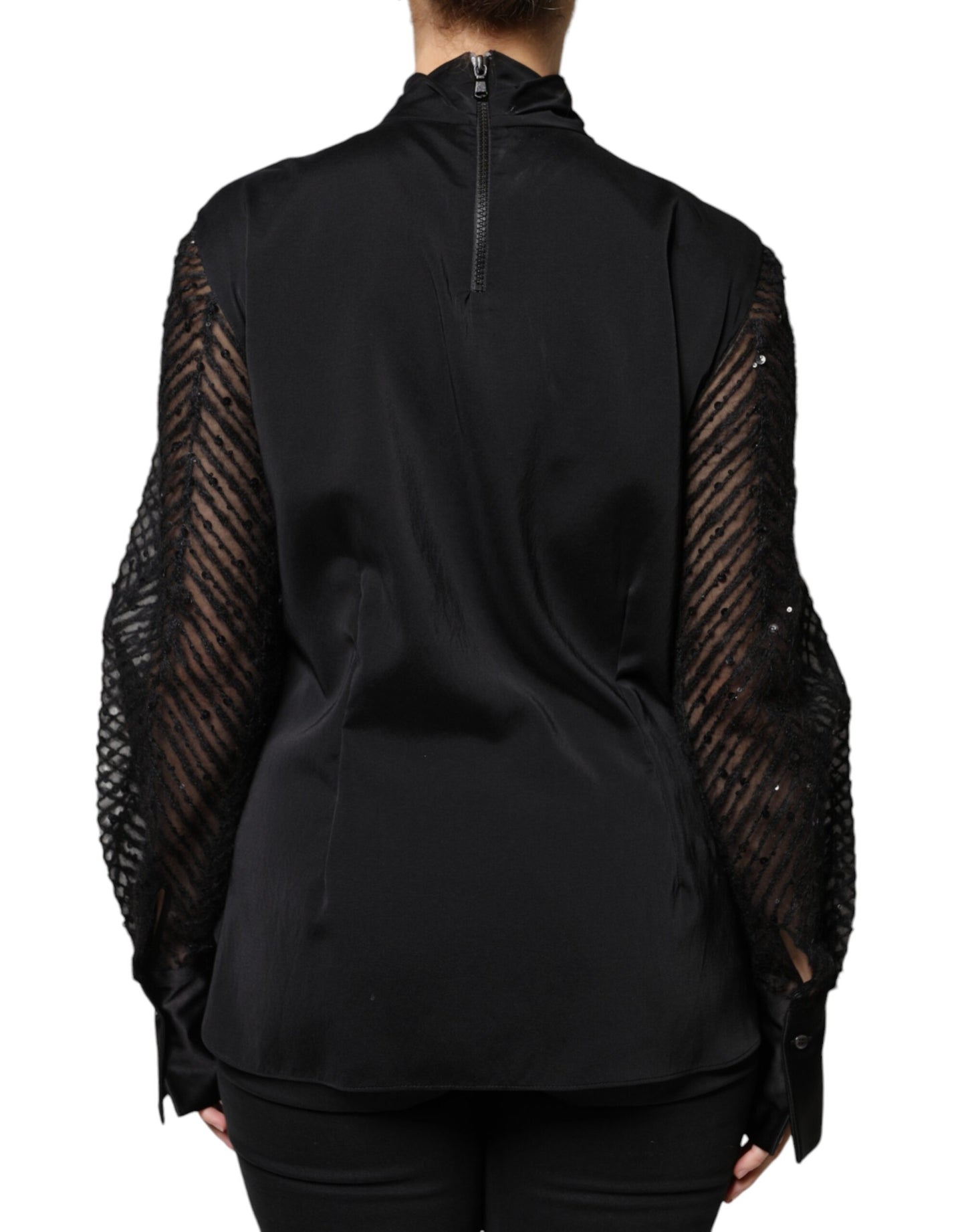 Brunello Cucinelli Black Silk Blend Long Sleeves Blouse Top by Brunello Cucinelli