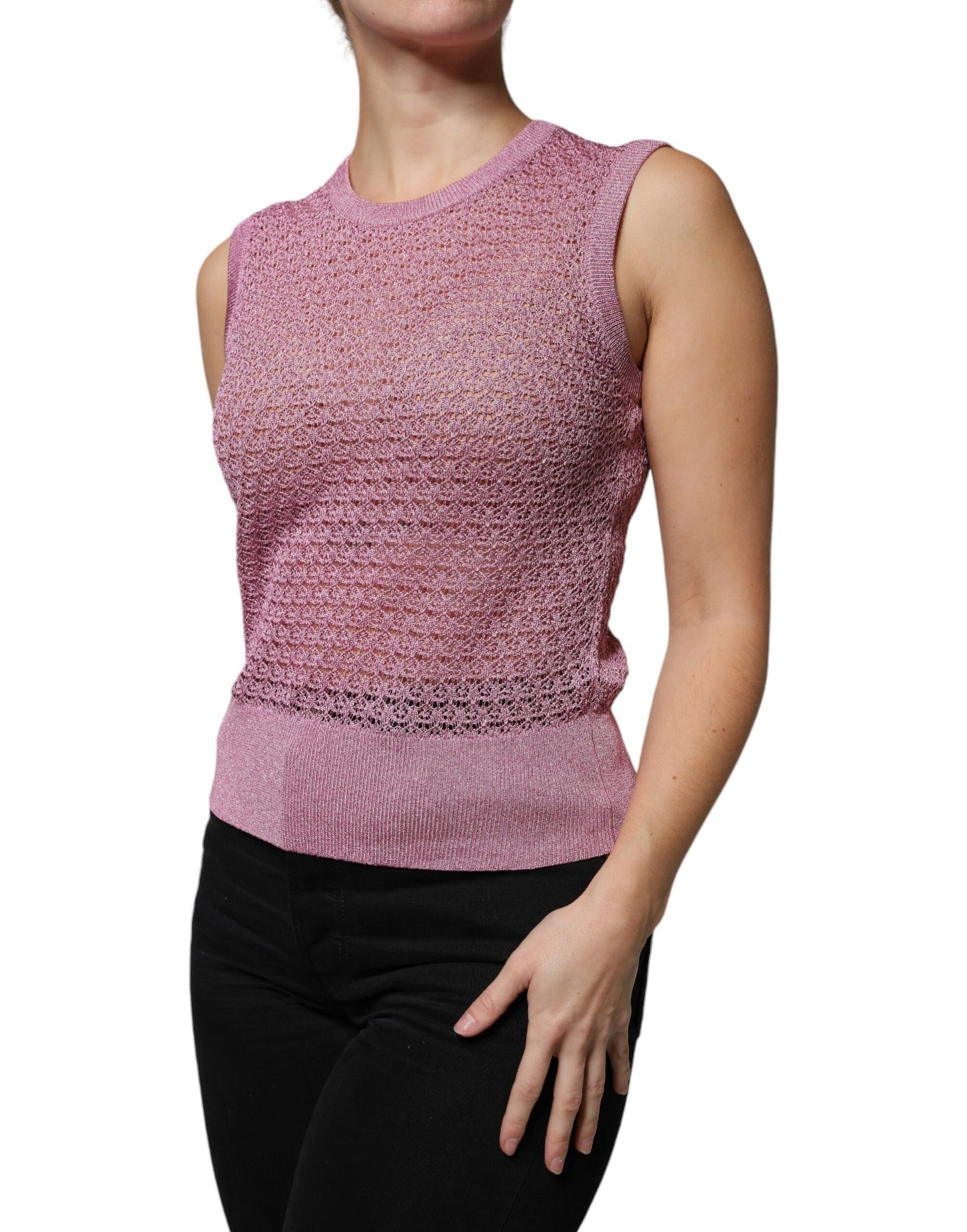 Dolce & Gabbana Pink Mesh See Through Sleeveless Tank Top by Dolce & Gabbana