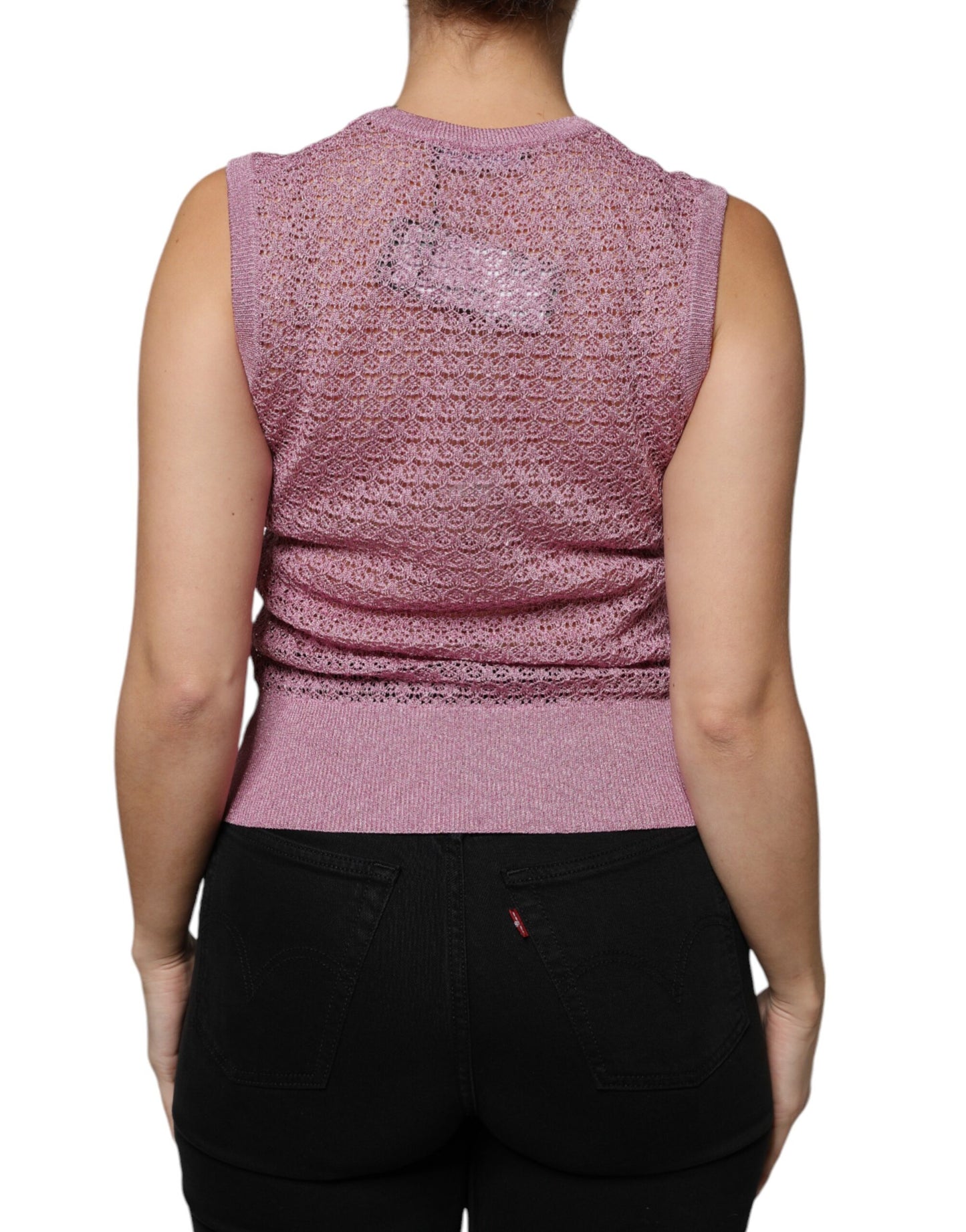 Dolce & Gabbana Pink Mesh See Through Sleeveless Tank Top by Dolce & Gabbana