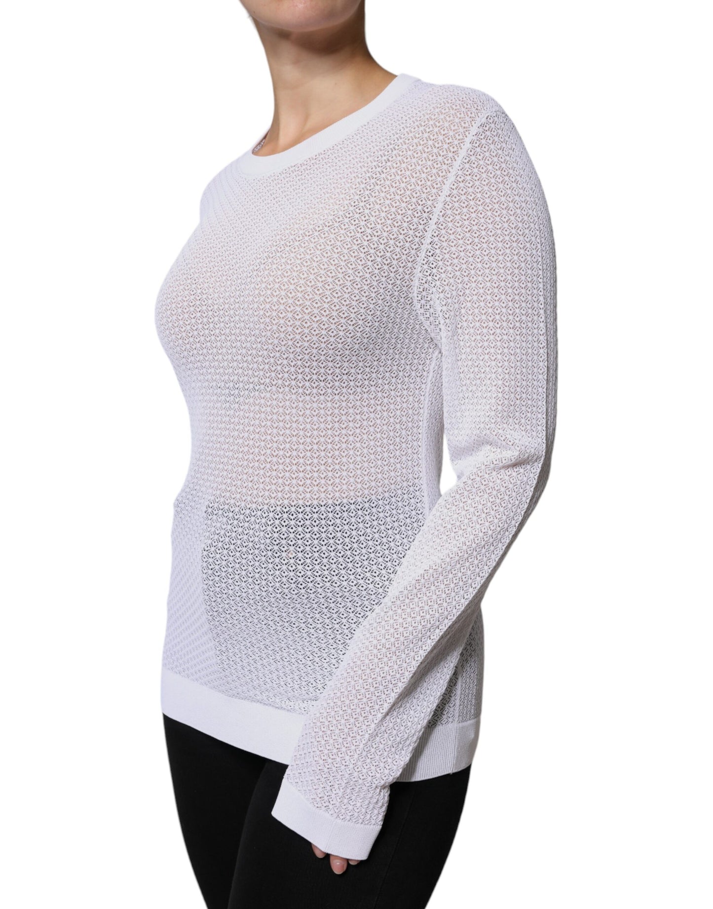 Dolce & Gabbana White Mesh See Through Long Sleeves Top by Dolce & Gabbana