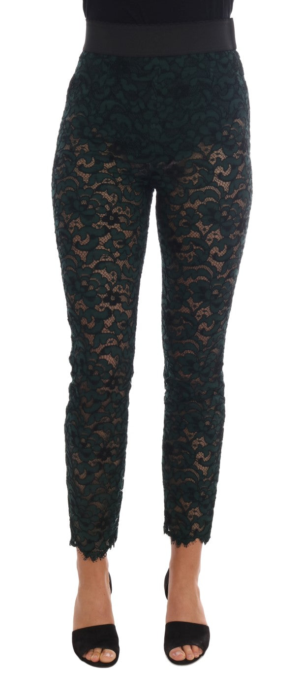 Pantalon slim taille haute en dentelle florale Dolce & Gabbana