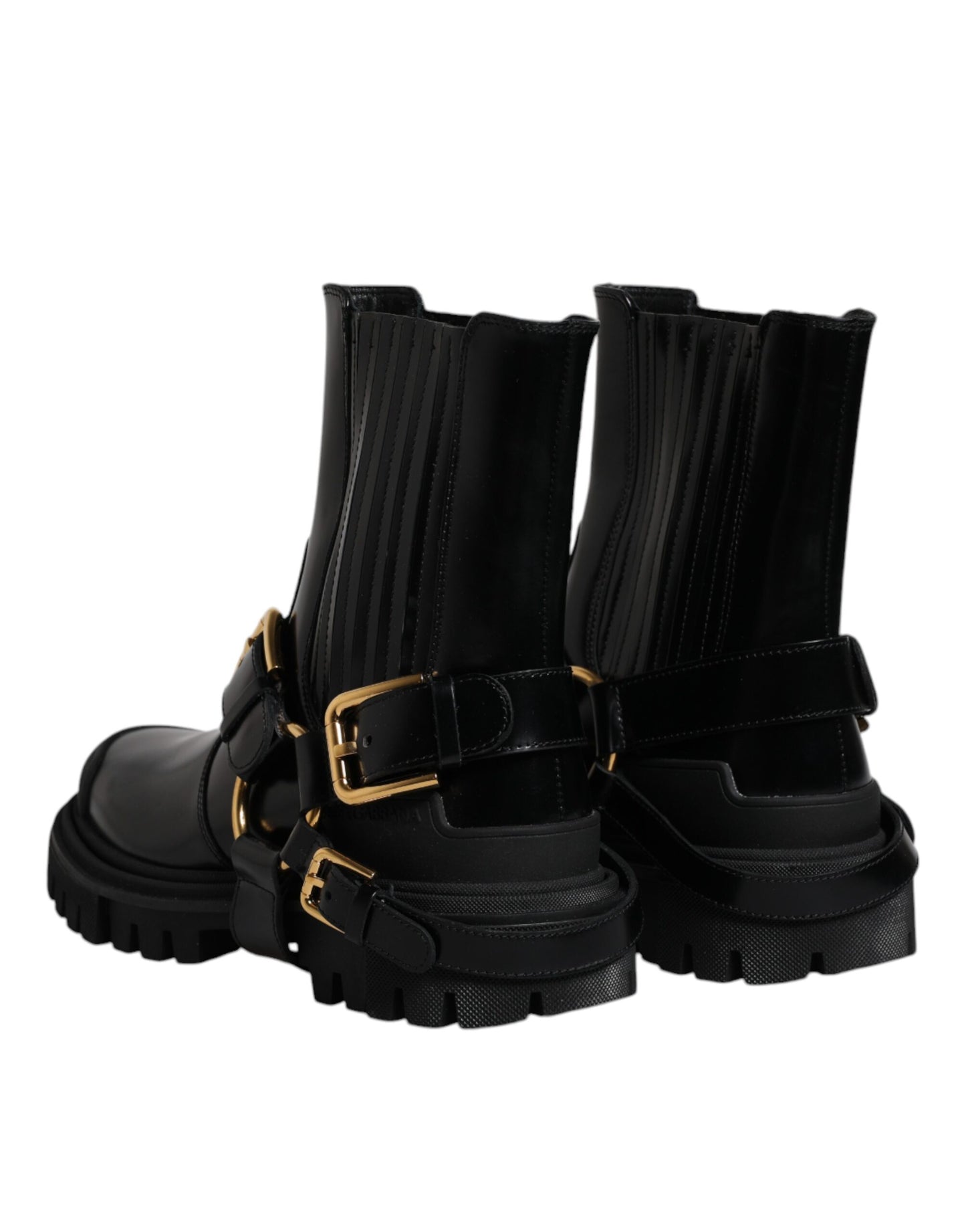 Dolce & Gabbana Black Leather Slip On Stretch Trekking Boots Shoes by Dolce & Gabbana