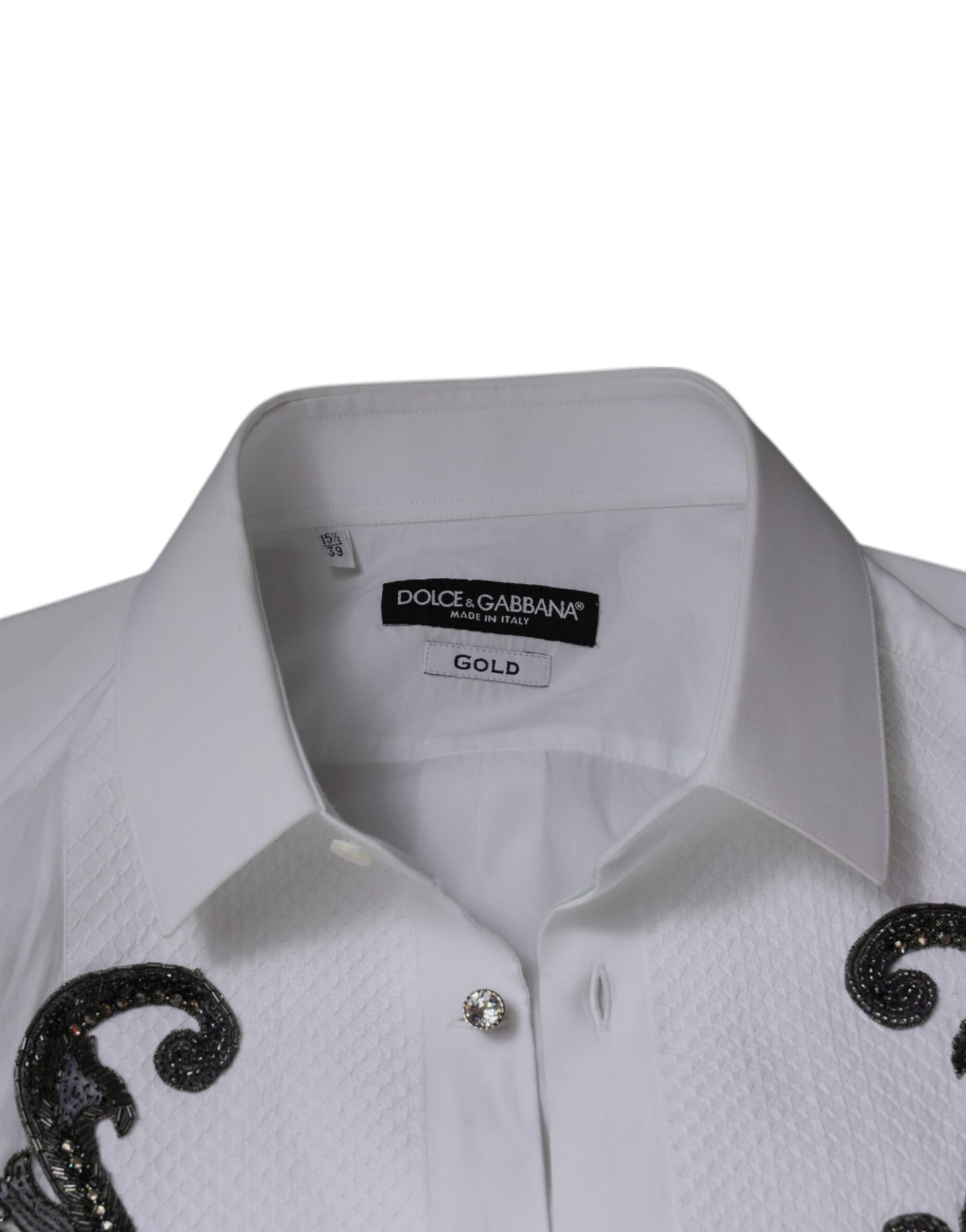 Dolce & Gabbana White Slim Fit Baroque GOLD Men Dress Shirt by Dolce & Gabbana