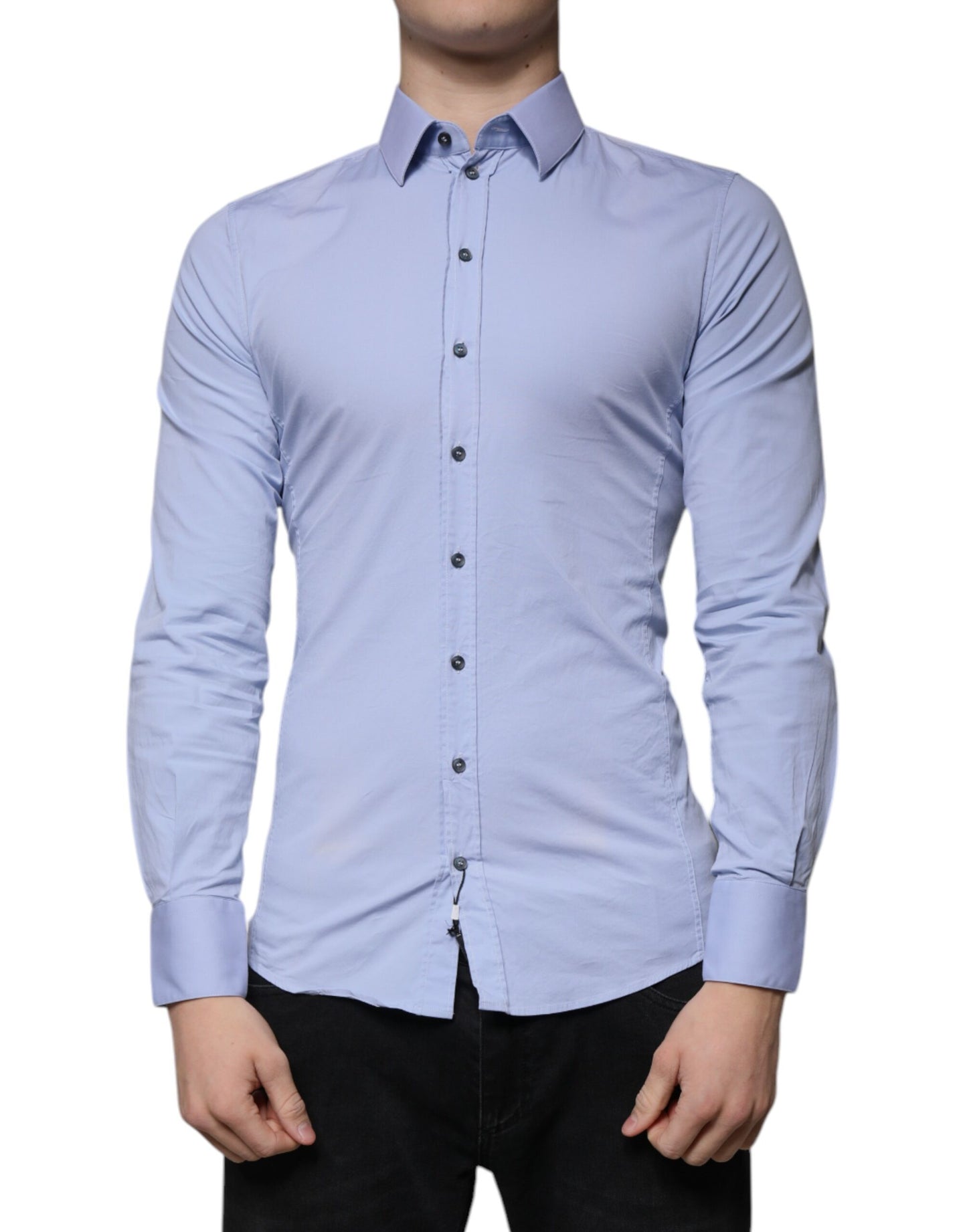 Dolce & Gabbana Light Blue Cotton Slim Fit SICILIA Dress Shirt by Dolce & Gabbana