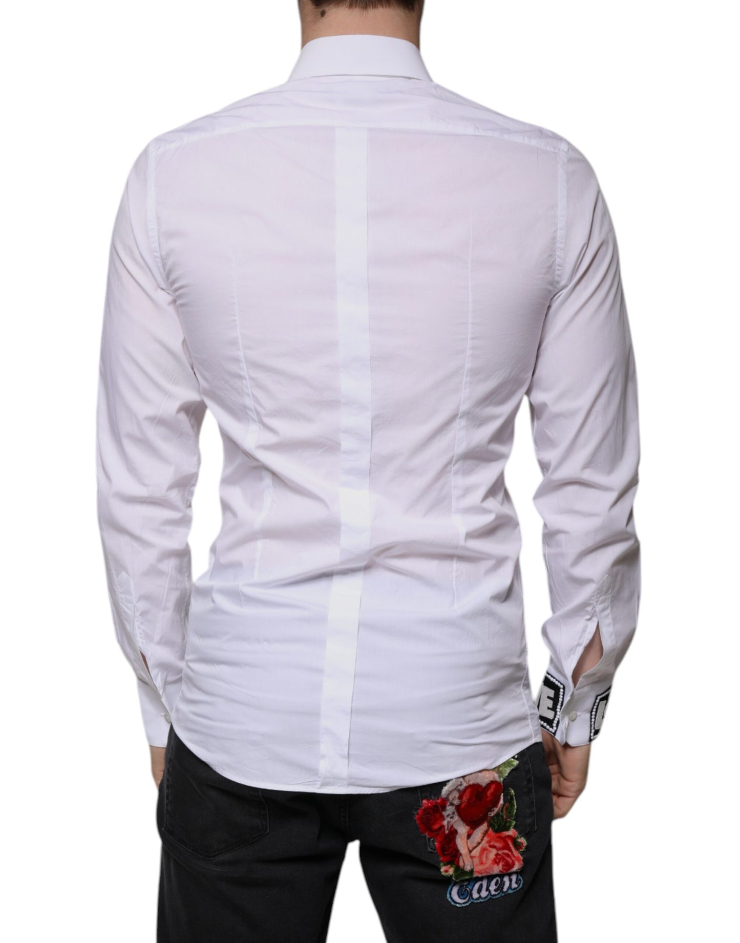 Dolce & Gabbana White Cotton Slim Fit GOLD Men Dress Shirt by Dolce & Gabbana