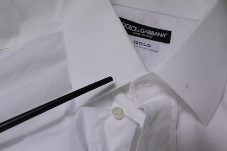 Dolce & Gabbana White Cotton Slim Fit Men GOLD Dress Shirt by Dolce & Gabbana