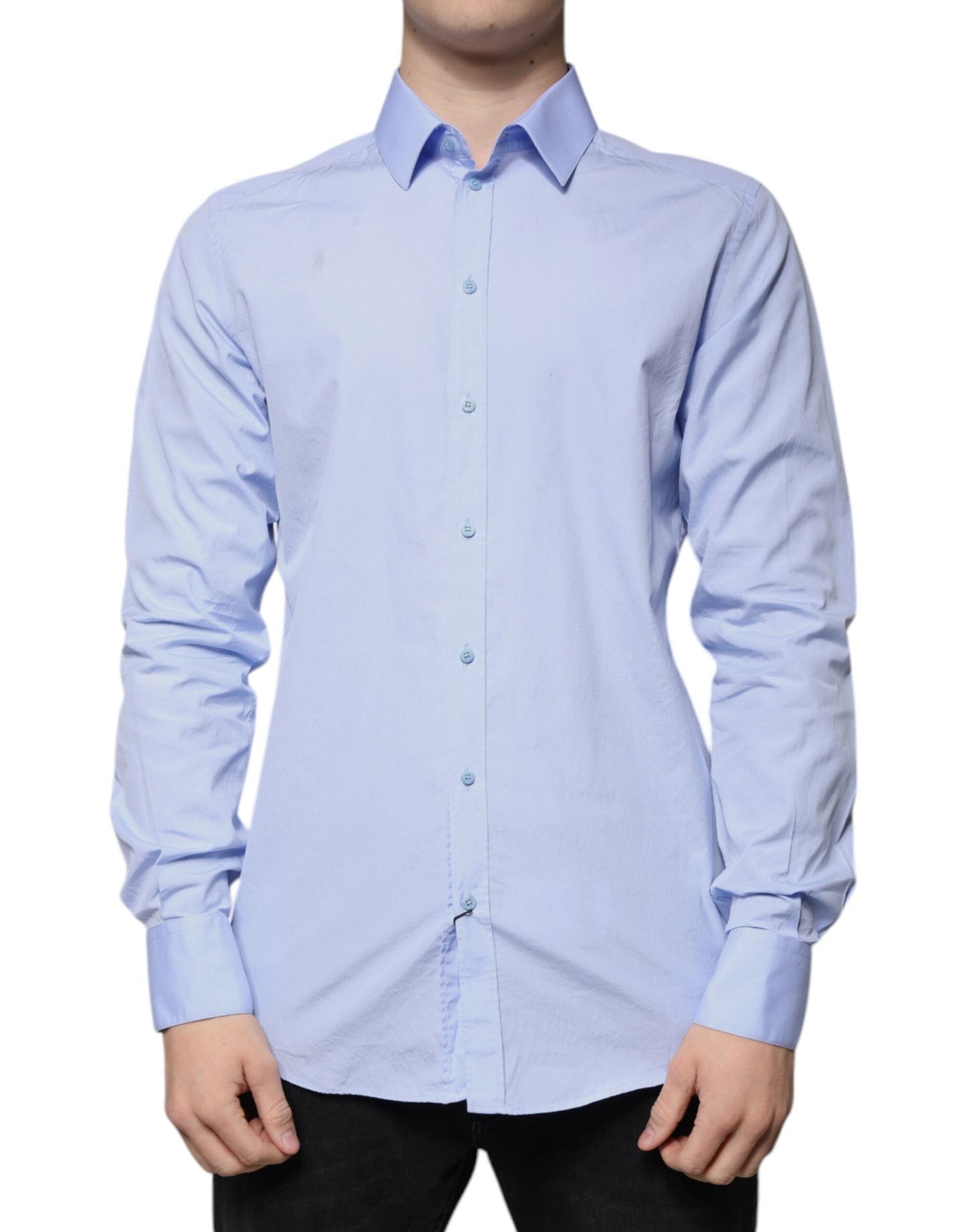 Dolce & Gabbana Light Blue Cotton Slim Fit GOLD Men Dress Shirt by Dolce & Gabbana