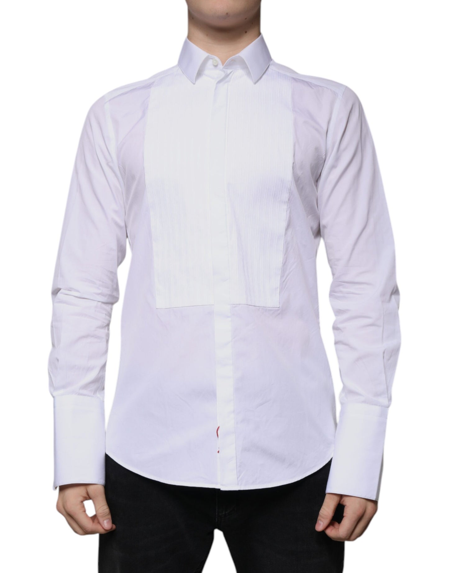 Dolce & Gabbana White Bib Cotton Poplin GOLD Men Formal Shirt by Dolce & Gabbana