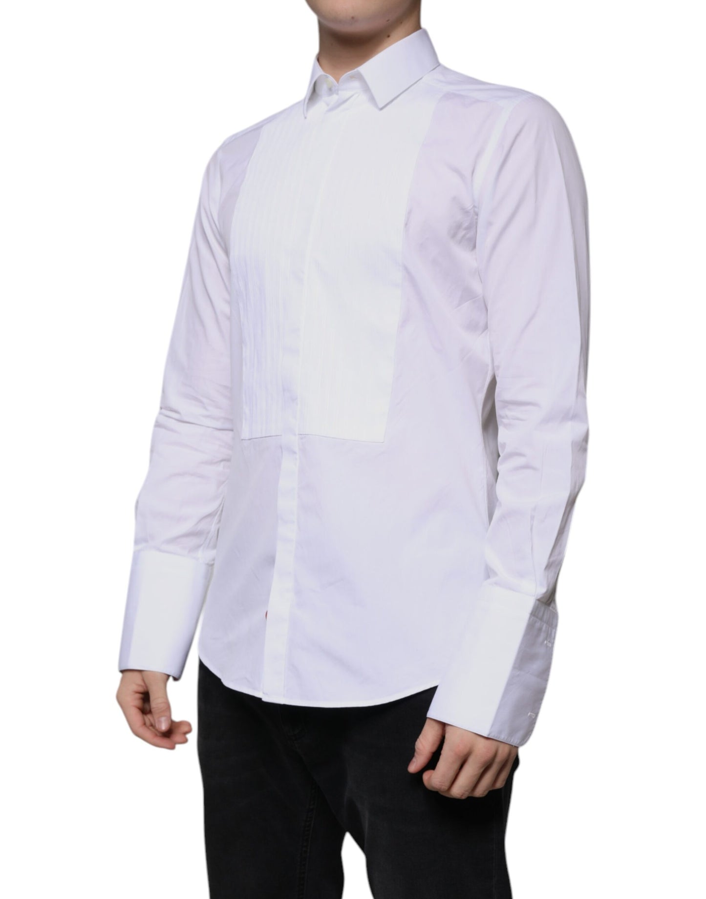 Dolce & Gabbana White Bib Cotton Poplin GOLD Men Formal Shirt by Dolce & Gabbana