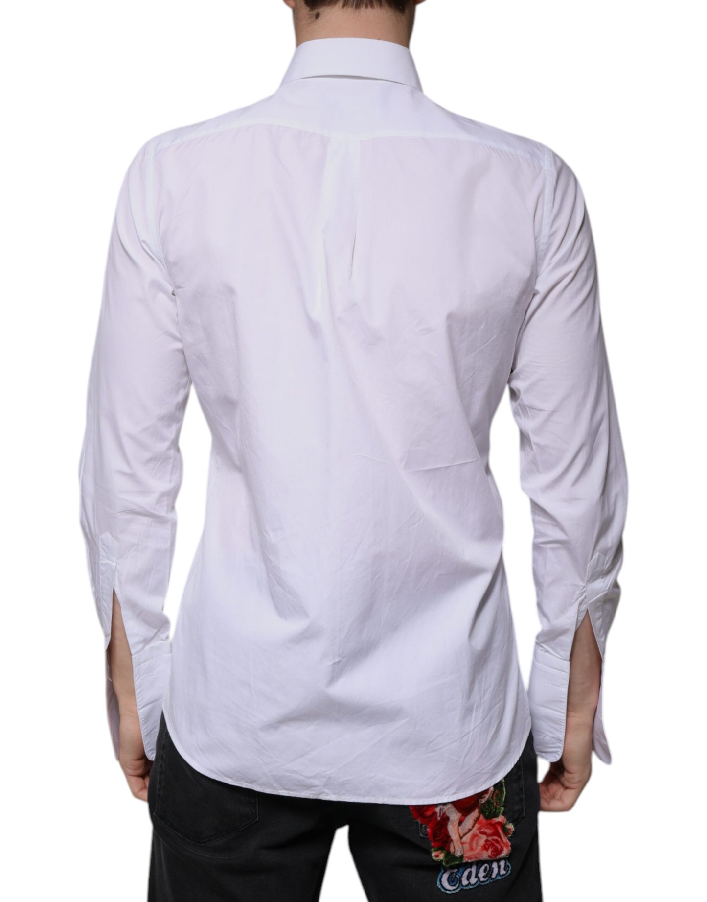 Dolce & Gabbana White Bib Cotton Poplin GOLD Men Formal Shirt by Dolce & Gabbana