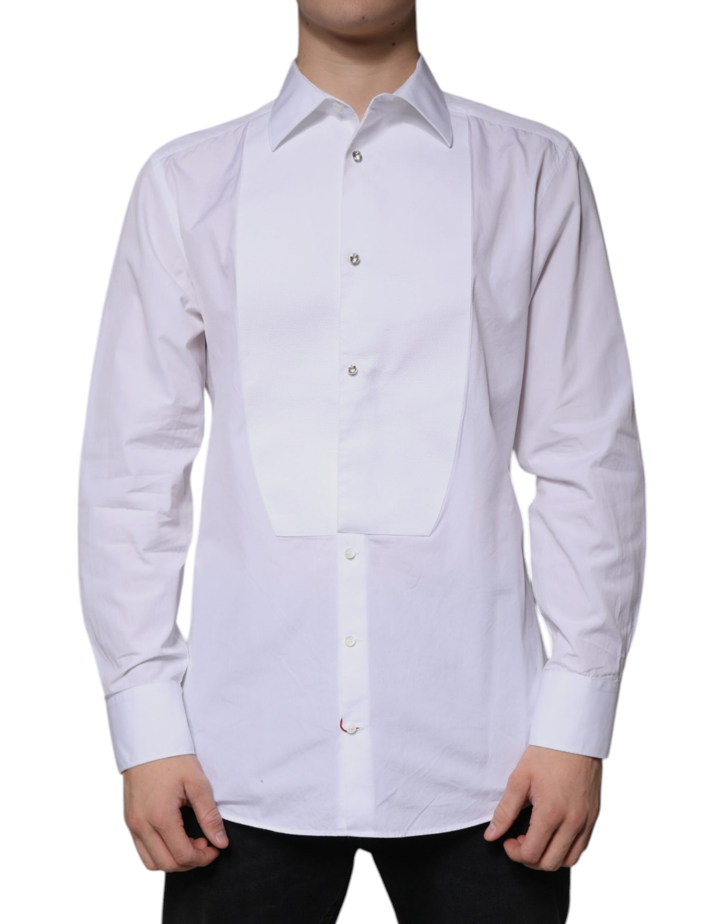 Dolce & Gabbana White Bib Cotton Poplin GOLD Men Formal Shirt by Dolce & Gabbana