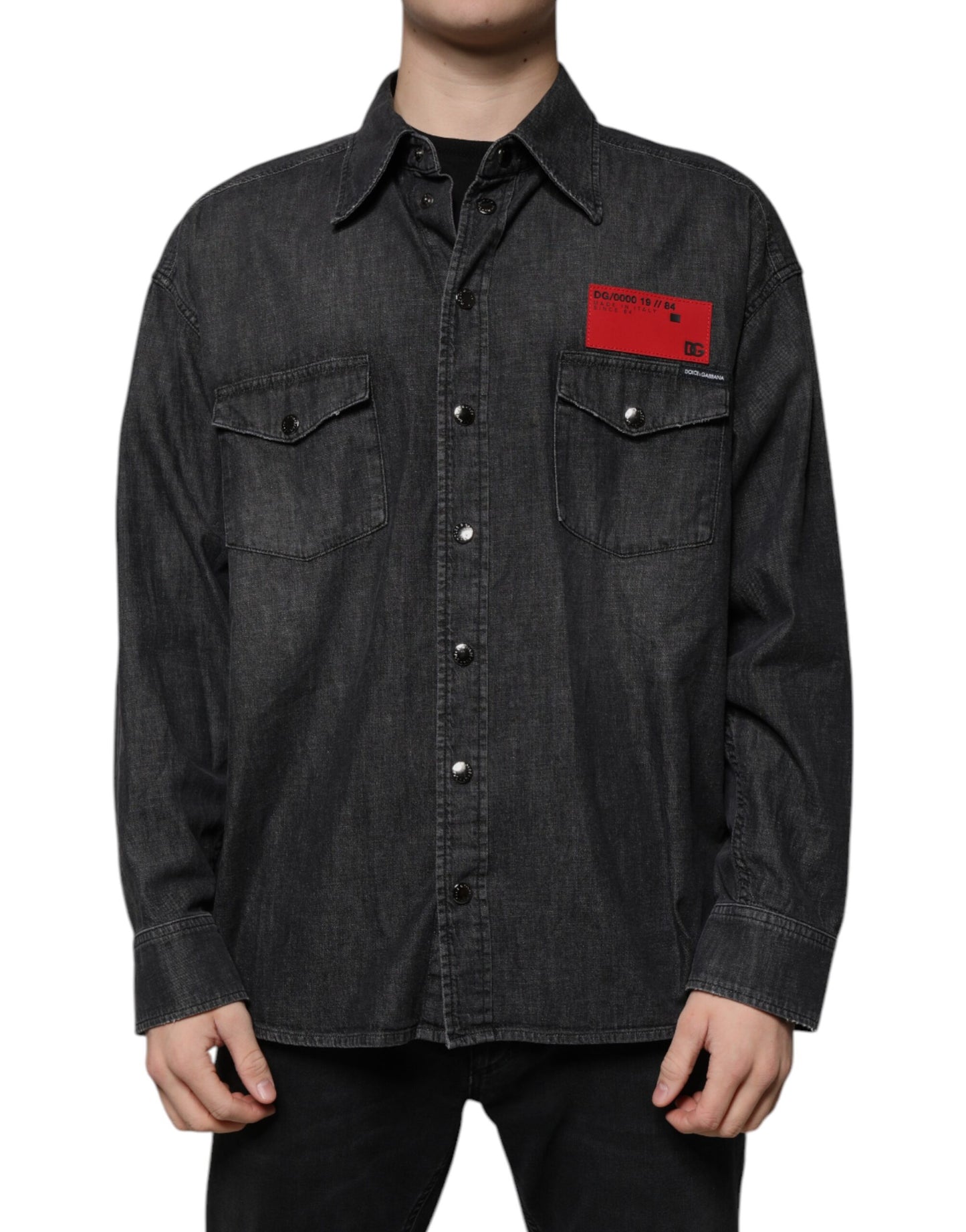 Dolce & Gabbana Black Logo Cotton Button Down Denim Shirt by Dolce & Gabbana