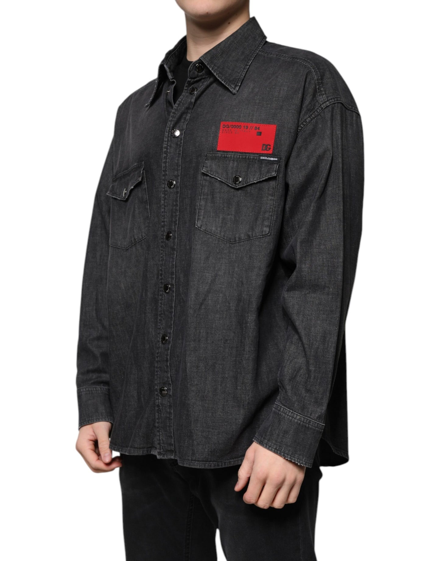 Dolce & Gabbana Black Logo Cotton Button Down Denim Shirt by Dolce & Gabbana